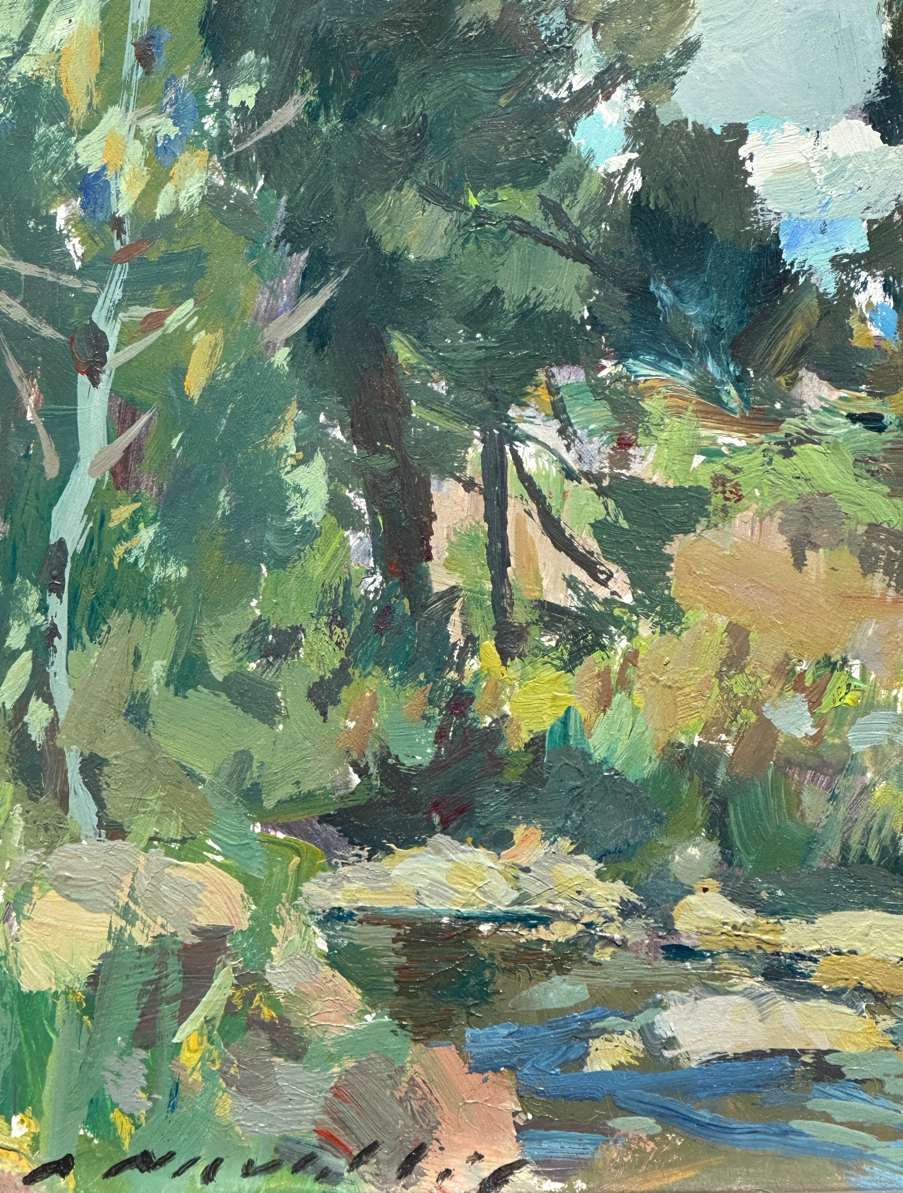 Paysage de nature peint par Charles Movalli, peintre de Gloucester en vente 2