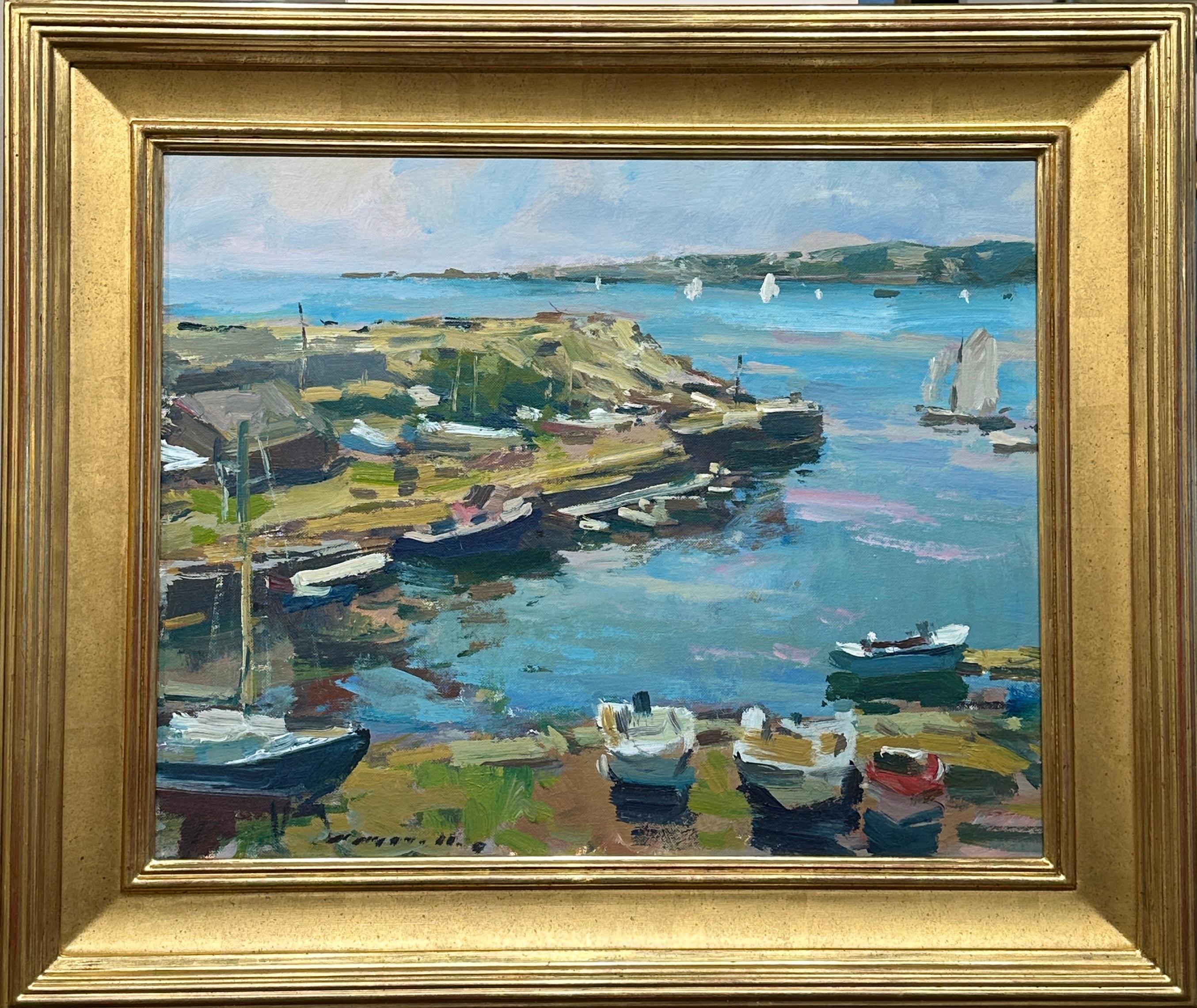 A wonderfully strong example of Pigeon Cove in Rockport, MA.  Housed in a 22k gold leaf hand-made PSArt frame.  

Charles Movalli (1945–2016) had a BA from Clark University and a PhD from the University of Connecticut. He painted and wrote about art