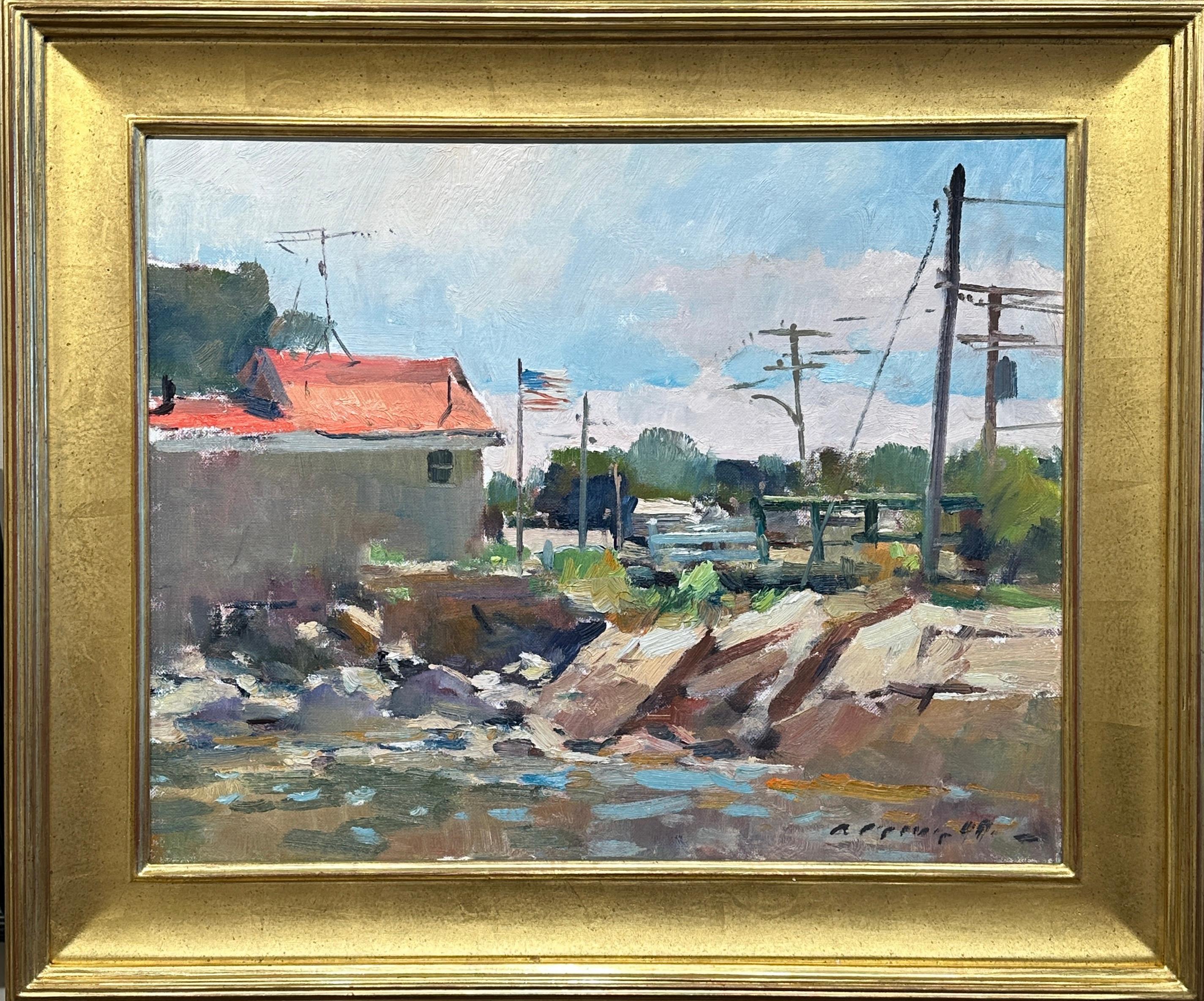 Charles Movalli (1945–2016) had a BA from Clark University and a PhD from the University of Connecticut. He painted and wrote about art for over thirty years. He belonged to the North Shore Arts Association, the Rockport Art Association, The Guild