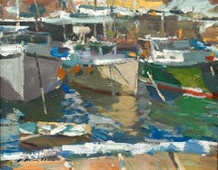 "Three Hulls" - Colorful Boats, Impressionistic, Seascape