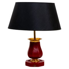 Charles Mureau 1930s Red Leather and Bronze Lamp