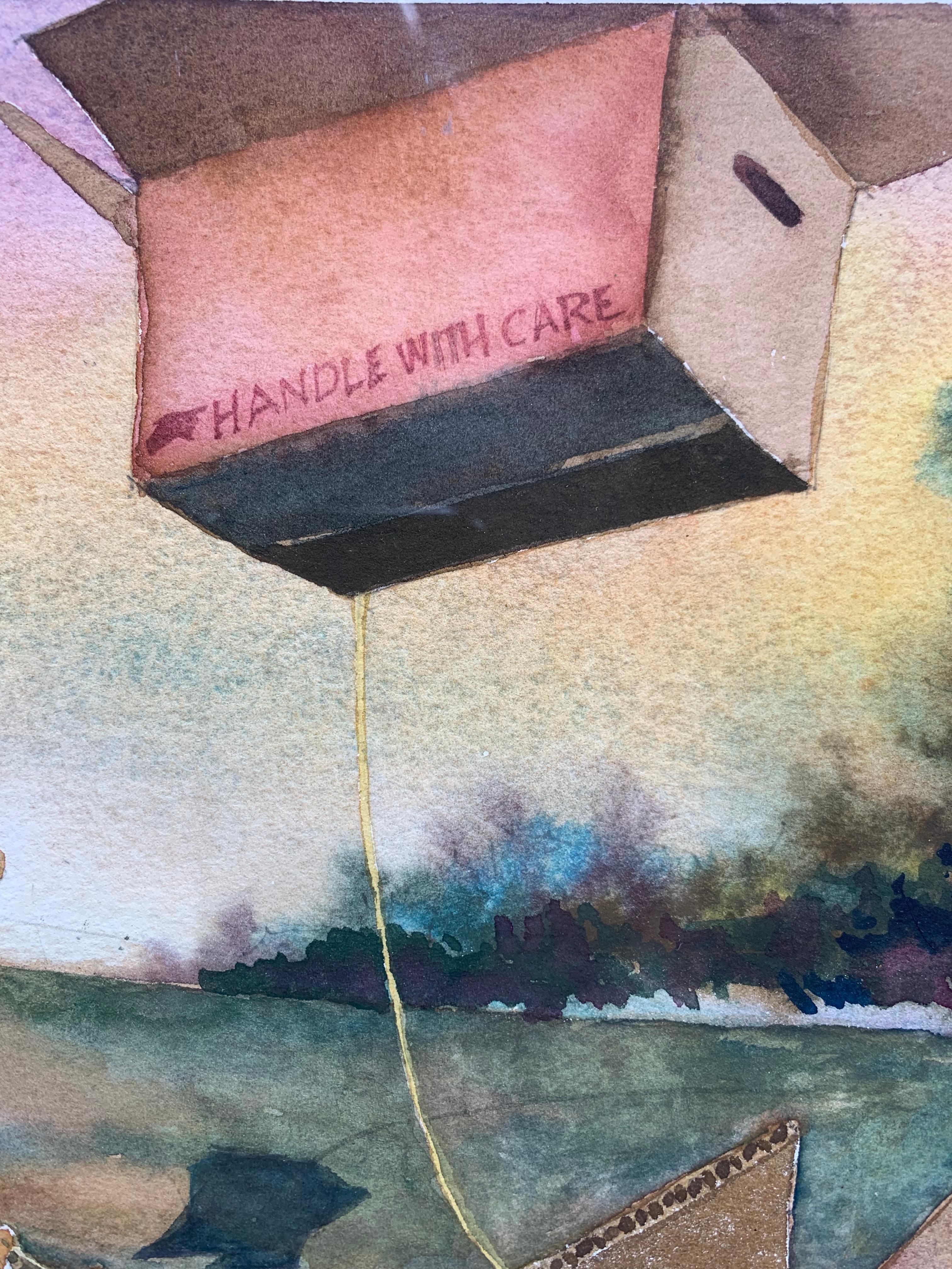Box Kites (paesaggio surrealista) - Landscape Painting Marrone di Charles Murphy
