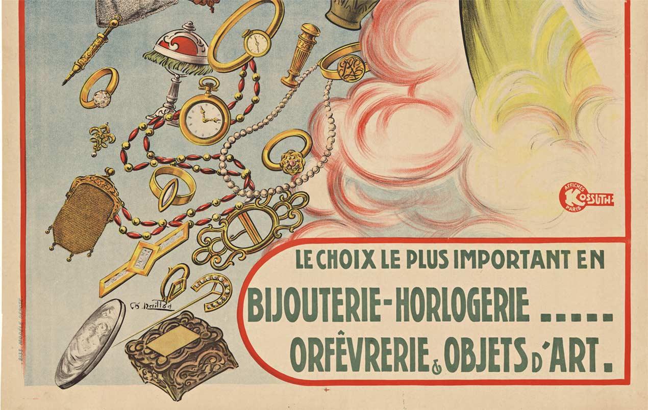 Original Gustave Rouquier Bijouterie – Jugendstil-Poster, Vintage-Schmuck im Jugendstil (Art nouveau), Print, von Charles Naillod