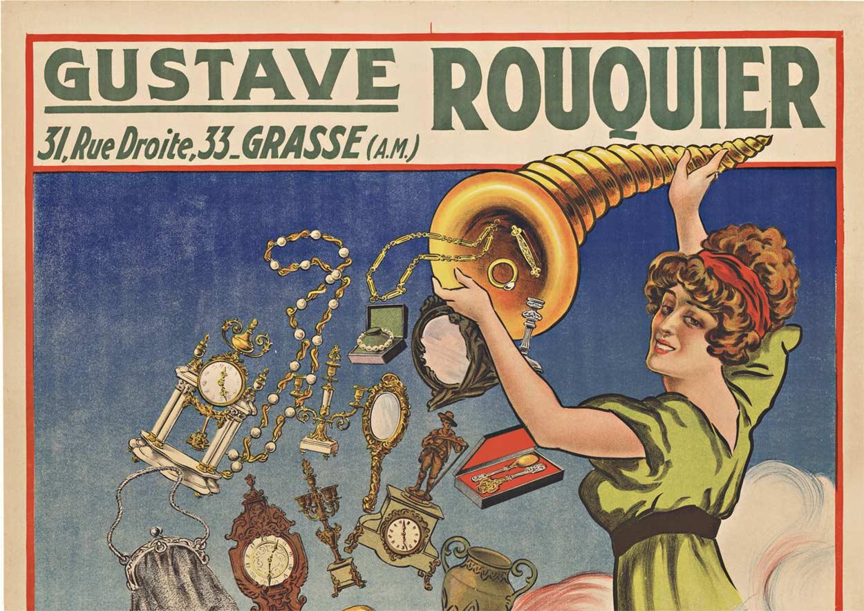 Original Gustave Rouquier Bijouterie – Jugendstil-Poster, Vintage-Schmuck im Jugendstil (Beige), Still-Life Print, von Charles Naillod