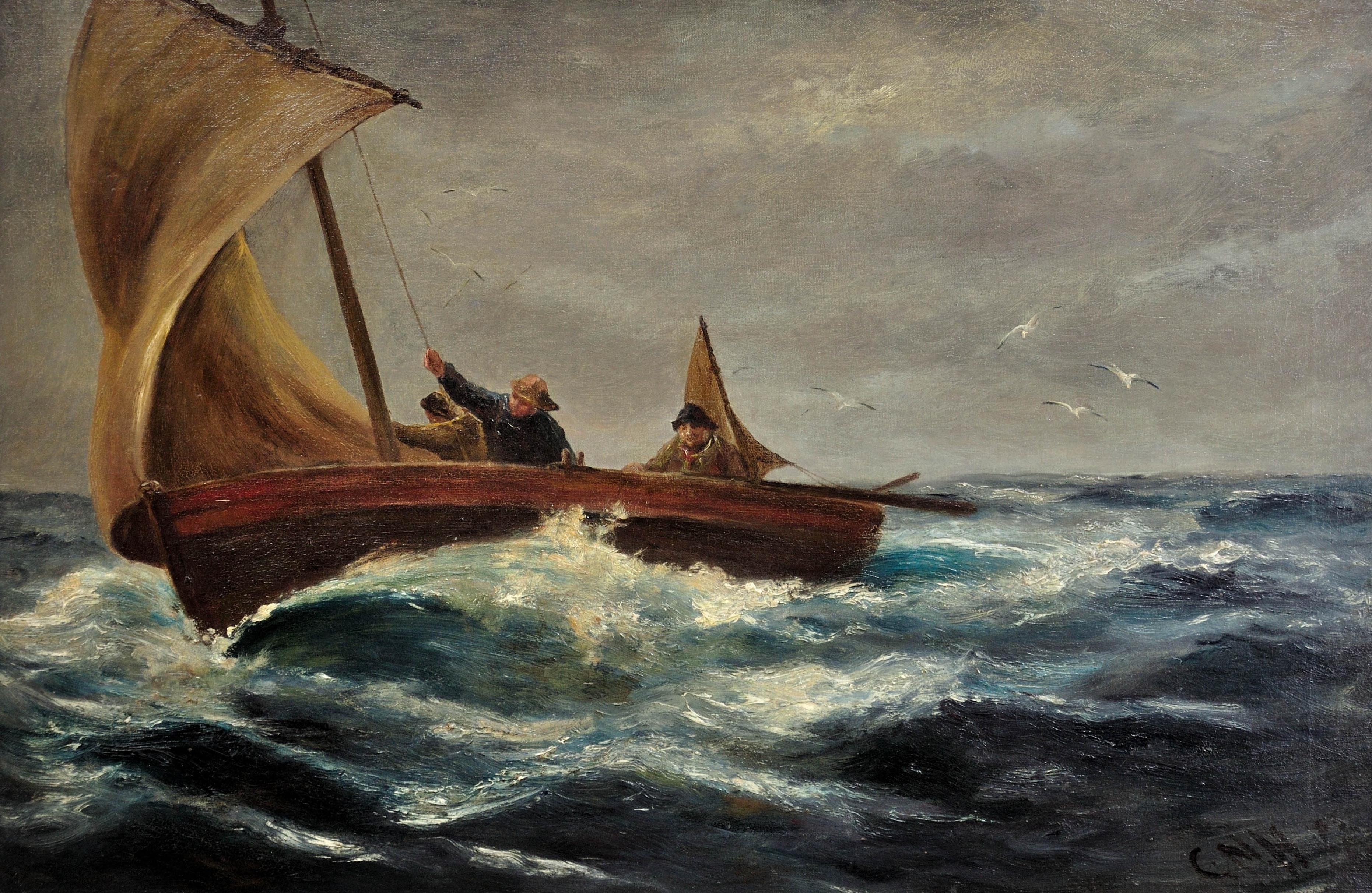 Making the Run for Home, Cornish Coast. Cornwall. Sail Fishing Boat. Pilchards. - Painting by Charles Napier Hemy