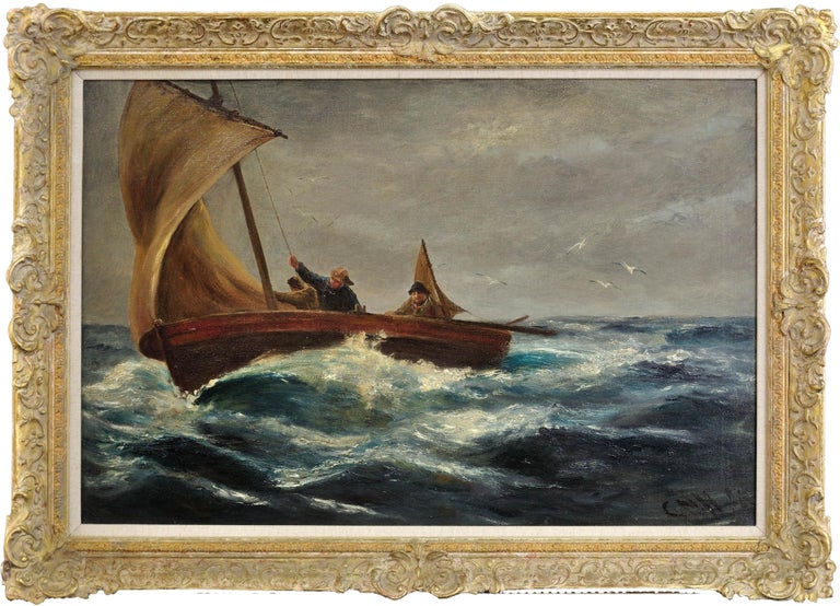 Charles Napier Hemy Making the Run for Home, Cornish Coast. Cornwall. Sail Fishing Boat