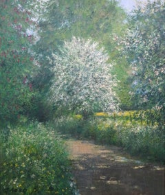 English Impressionist 20th Century Oil Painting Cotswolds Landscape In Spring (Paysage des Cotswolds au printemps)