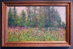 Grande dipinto a olio post-impressionista inglese del XX secolo raffigurante i fiori selvatici dei Cotswolds