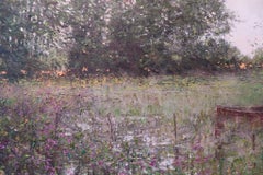 Quadro ad olio impressionista originale BIG post COTSWOLD LANDSCAPE di Charles Neal