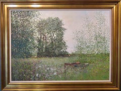 Original BIG post impressionist oil painting COTSWOLD LANDSCAPE by Charles Neal