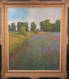 Original large impressionist oil painting Wildflower Field In The Cotswolds