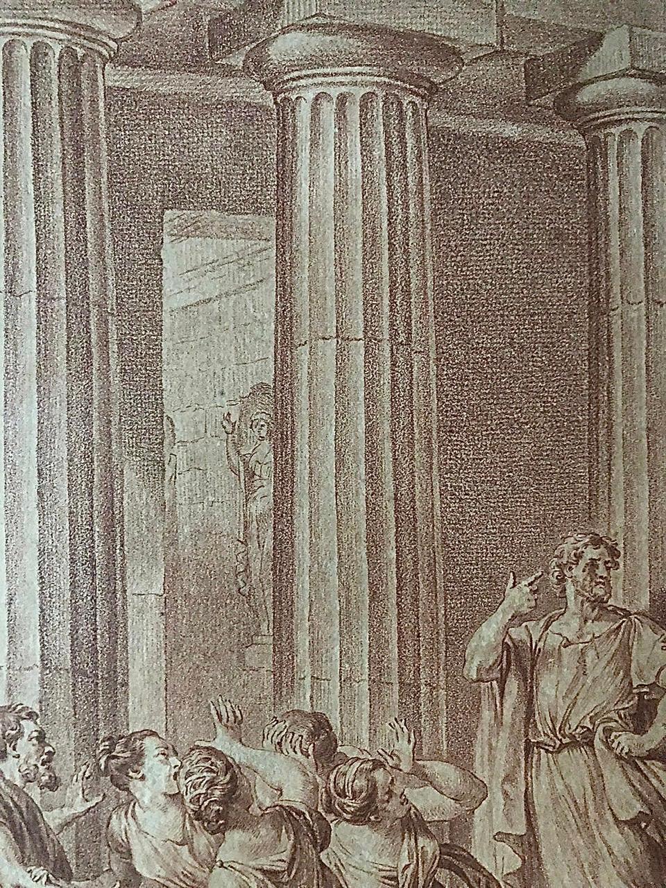 Charles Nicolas Cochin  Gravur „Wounded in a Sedition“, Muschel in einem Gefäß, 18. Jahrhundert (Graviert) im Angebot