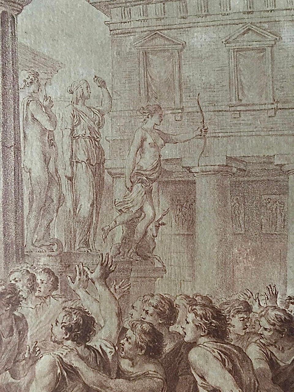 Charles Nicolas Cochin  «Lycurgus Wounded in a Sedition» Engraved 18th Century In Good Condition For Sale In Beuzevillette, FR