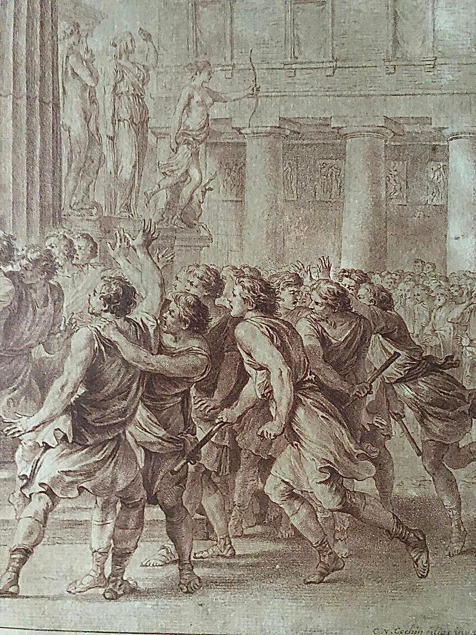 Charles Nicolas Cochin  «Lycurgus Wounded in a Sedition» Engraved 18th Century For Sale 1