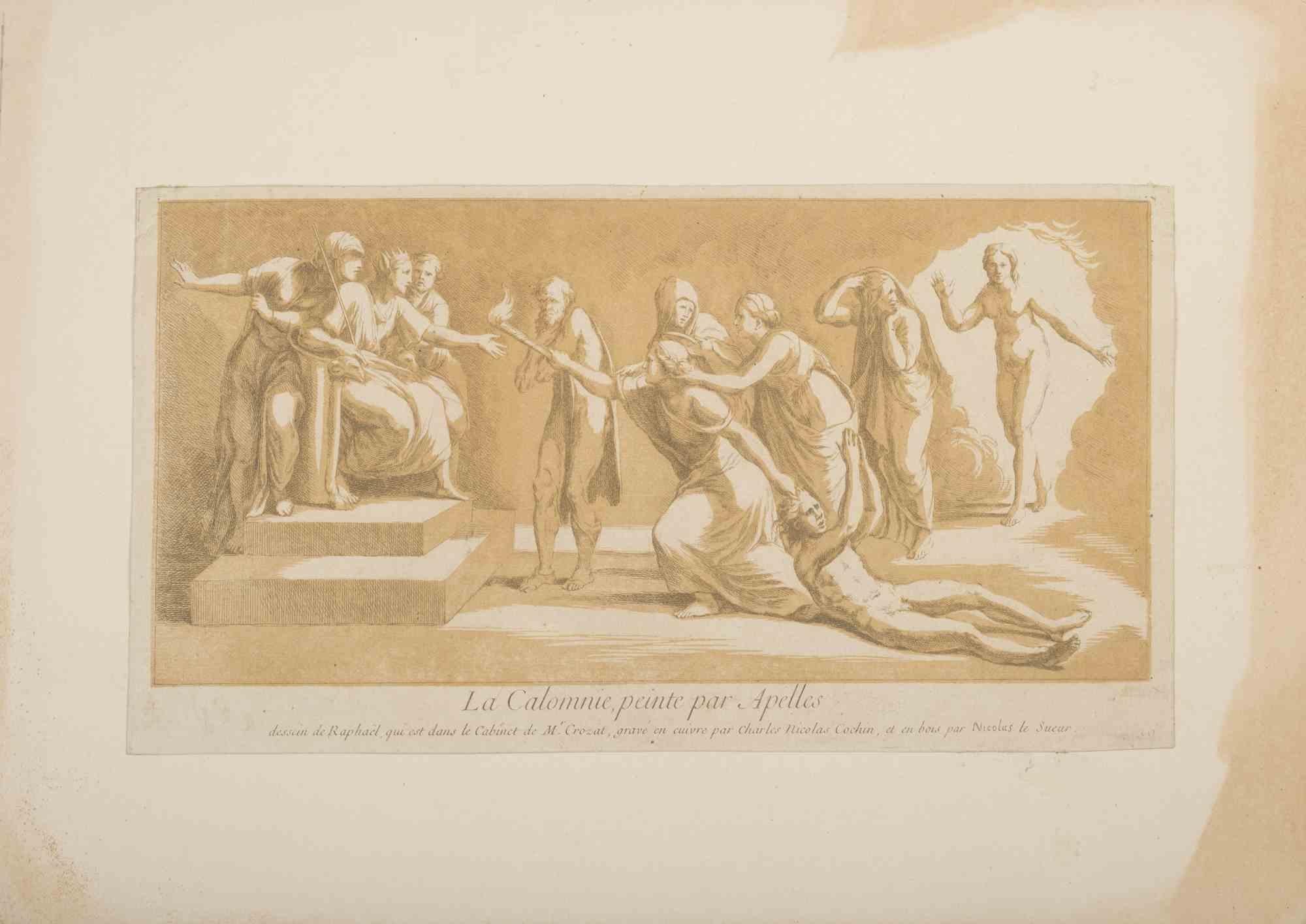 Charles-Nicolas Cochin the Elder Figurative Print - La Calomnie... - Etching by C.N. Cochin the Elder - Late 18th Century