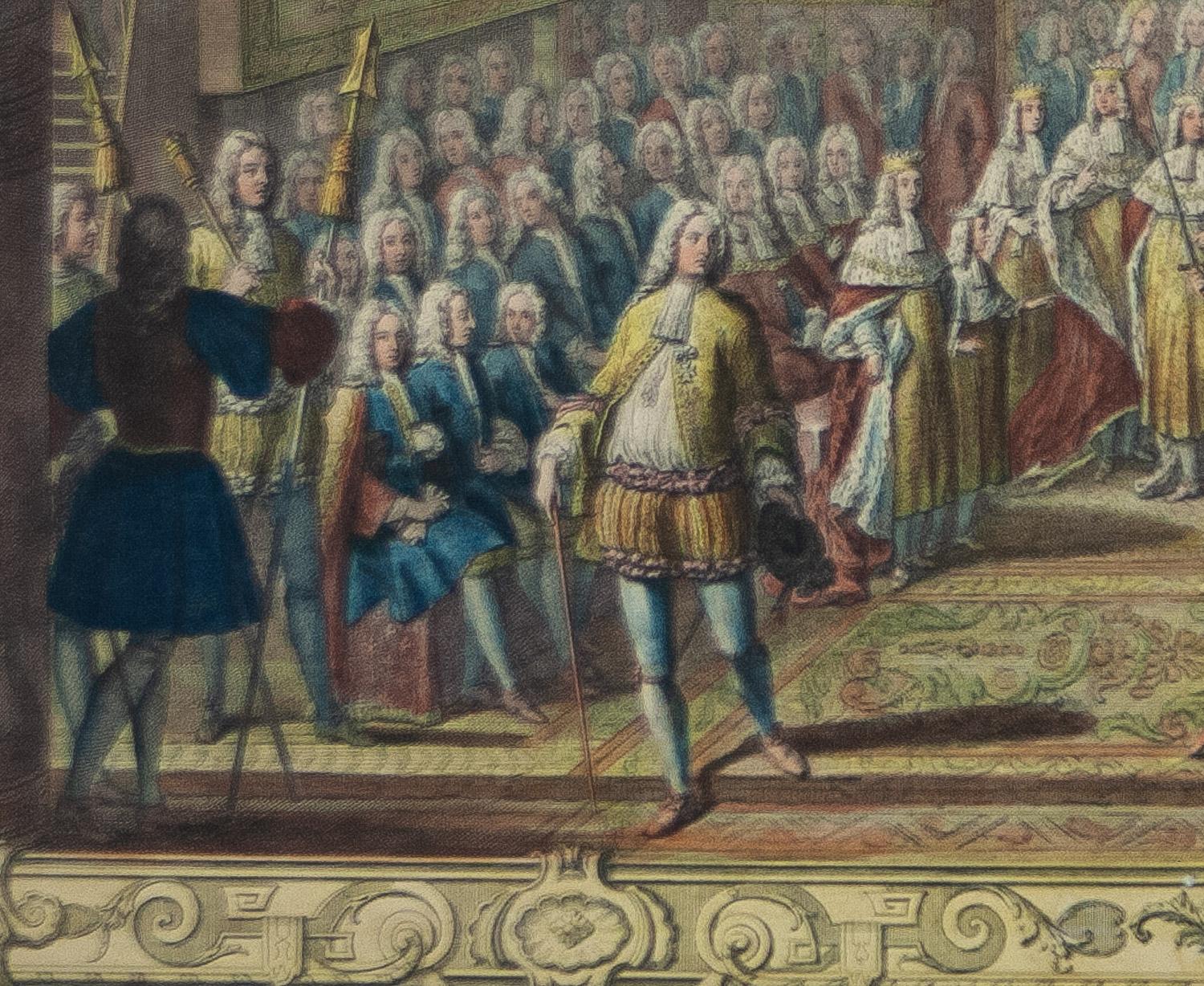 Le Roy Mene au Trone aus der Serie Le Sacre de Louis XV. 1722-1731 (Französische Schule), Print, von Charles Nicolas Cochin the Elder