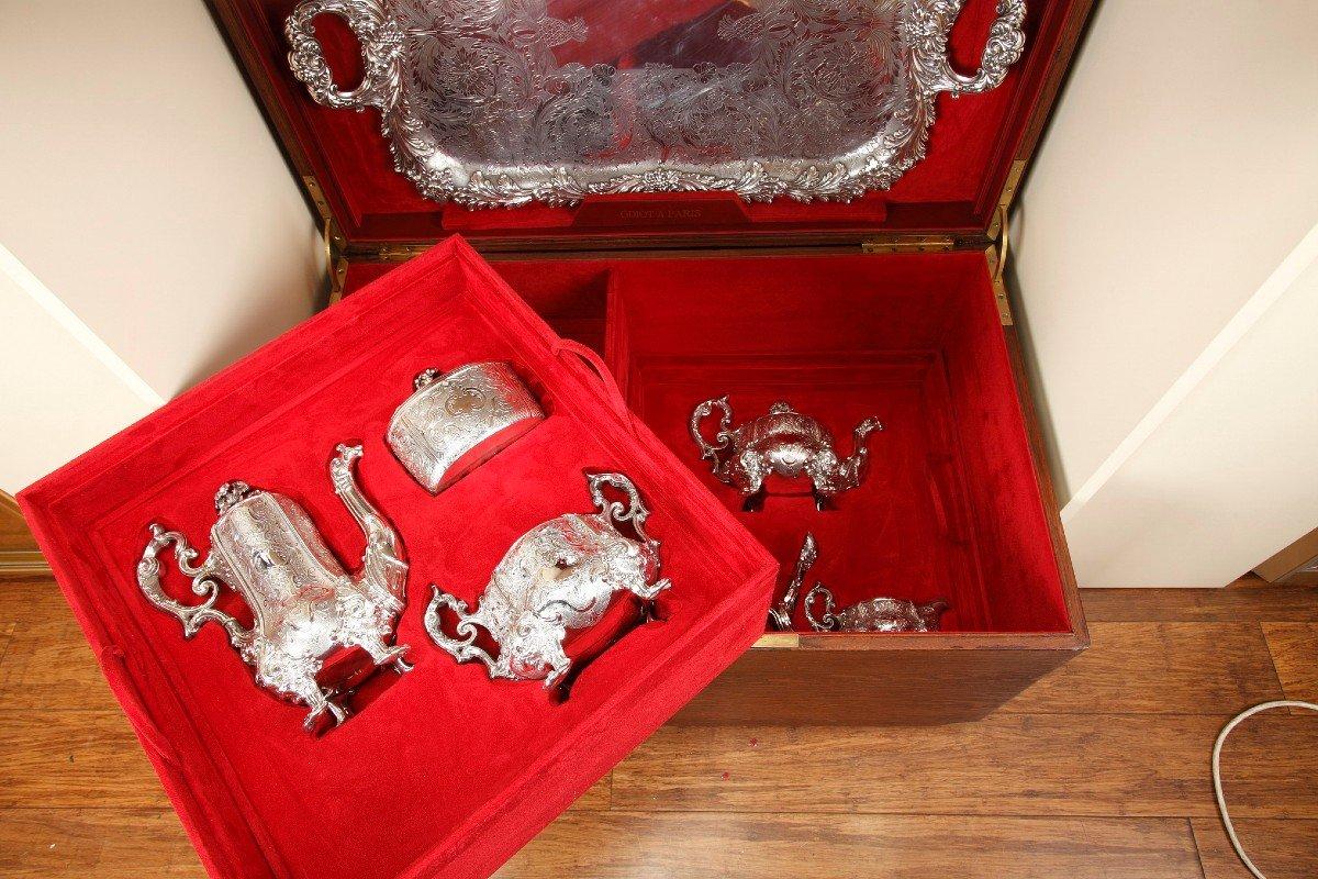French Charles Nicolas Odiot - Important Service Tea / Coffee Sterling Silver In Box XI For Sale
