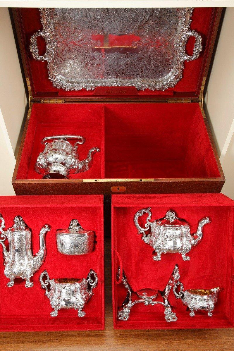 Charles Nicolas Odiot - Important Service Tea / Coffee Sterling Silver In Box XI In Excellent Condition For Sale In SAINT-OUEN-SUR-SEINE, FR