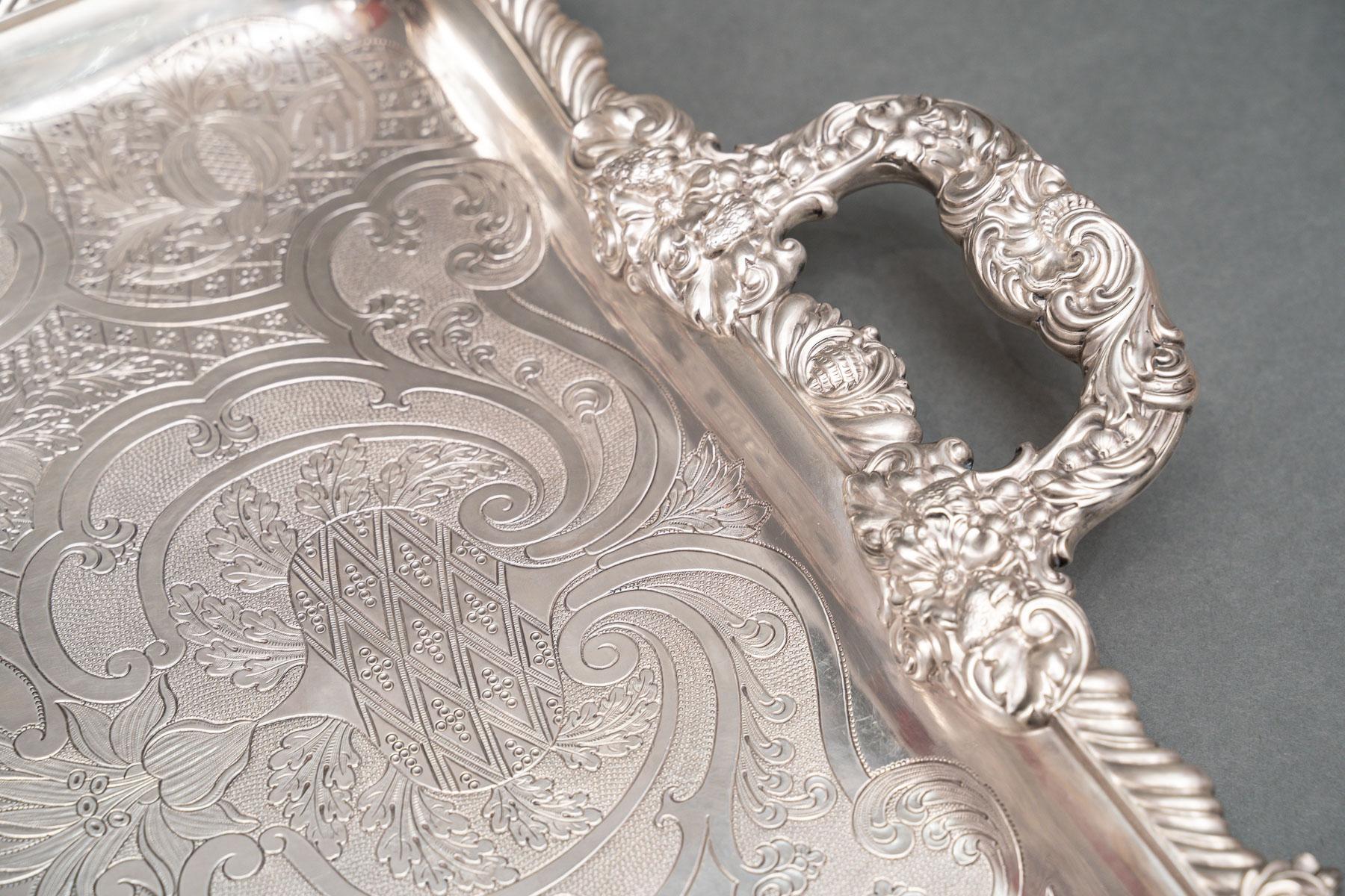 Charles X Charles Nicolas Odiot - Important Solid Silver Tray Circa 1840/1860 For Sale