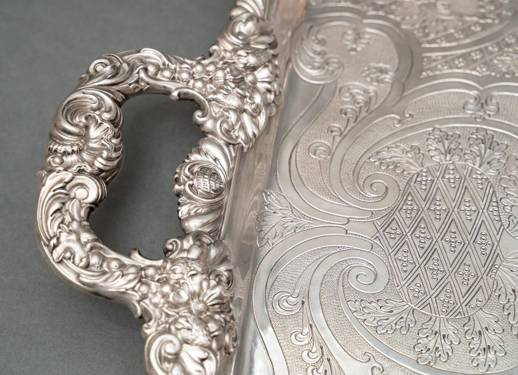 French Charles Nicolas Odiot - Important Solid Silver Tray Circa 1840/1860 For Sale