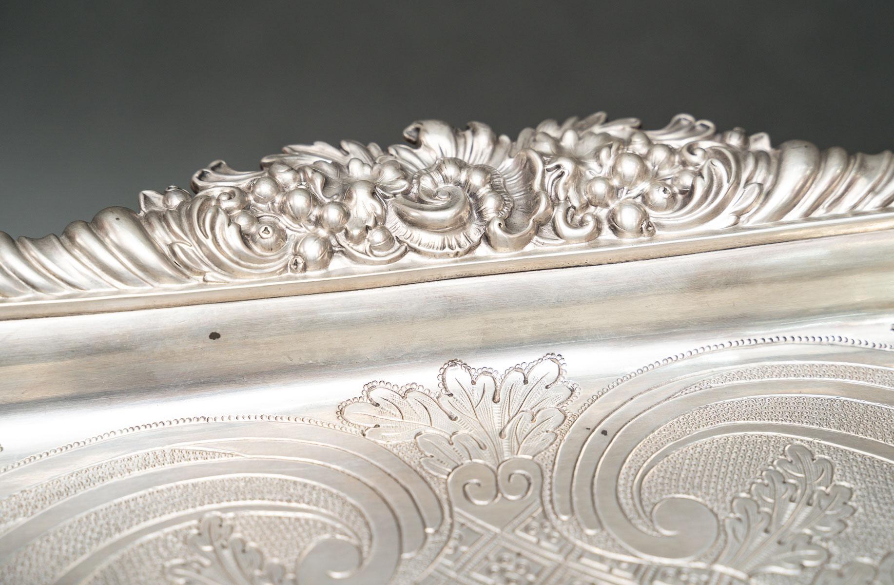 Sterling Silver Charles Nicolas Odiot - Important Solid Silver Tray Circa 1840/1860 For Sale