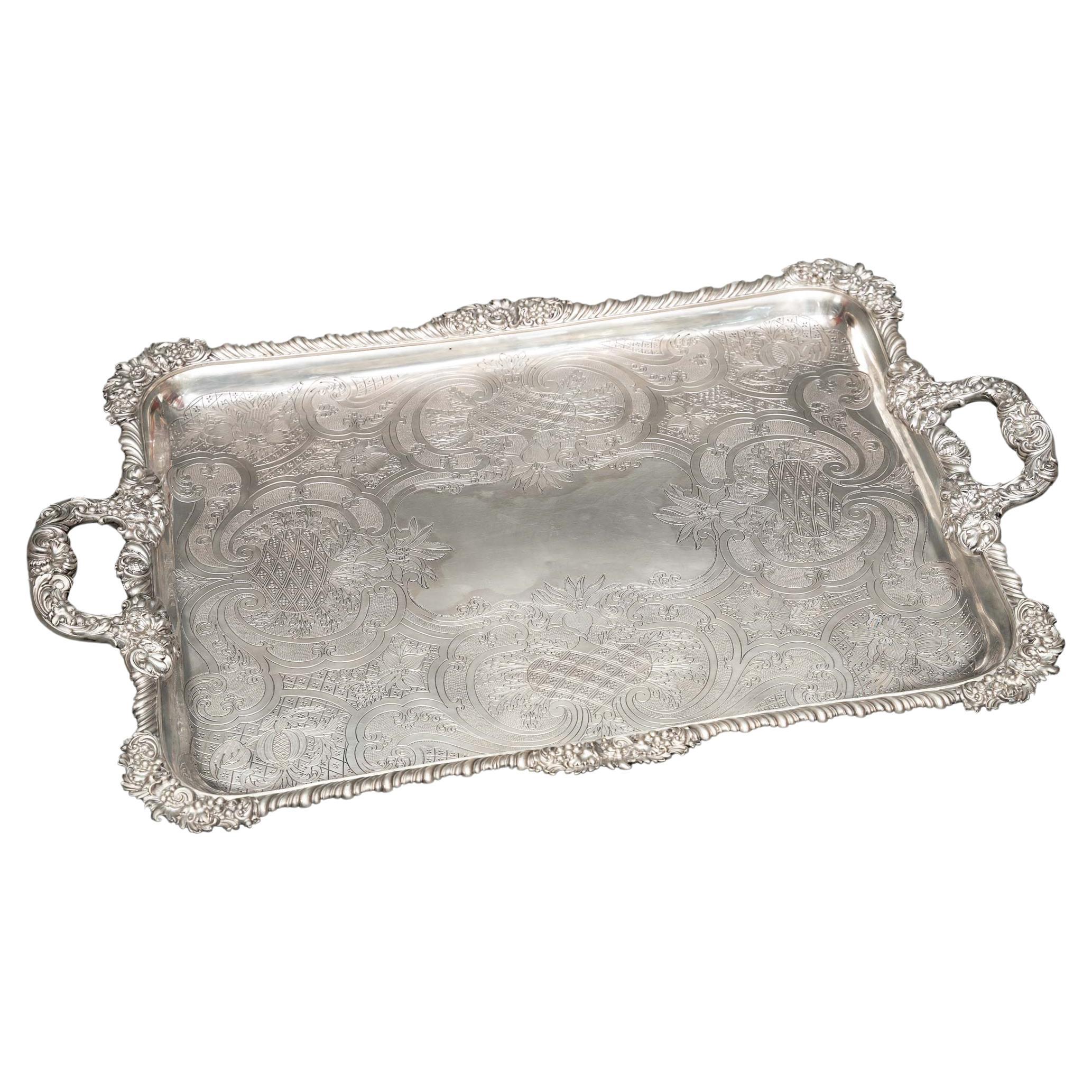 Charles Nicolas Odiot - Important Solid Silver Tray Circa 1840/1860 For Sale
