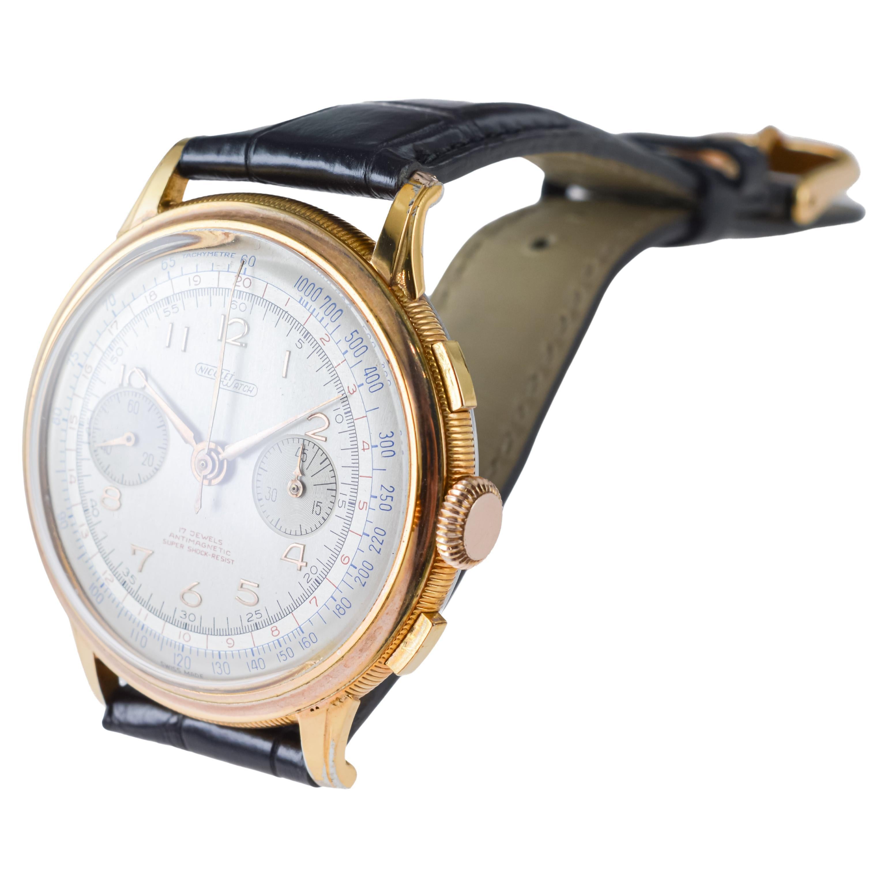 Cronografo Charles Nicolet in oro rosa, circa anni '40 in vendita 7