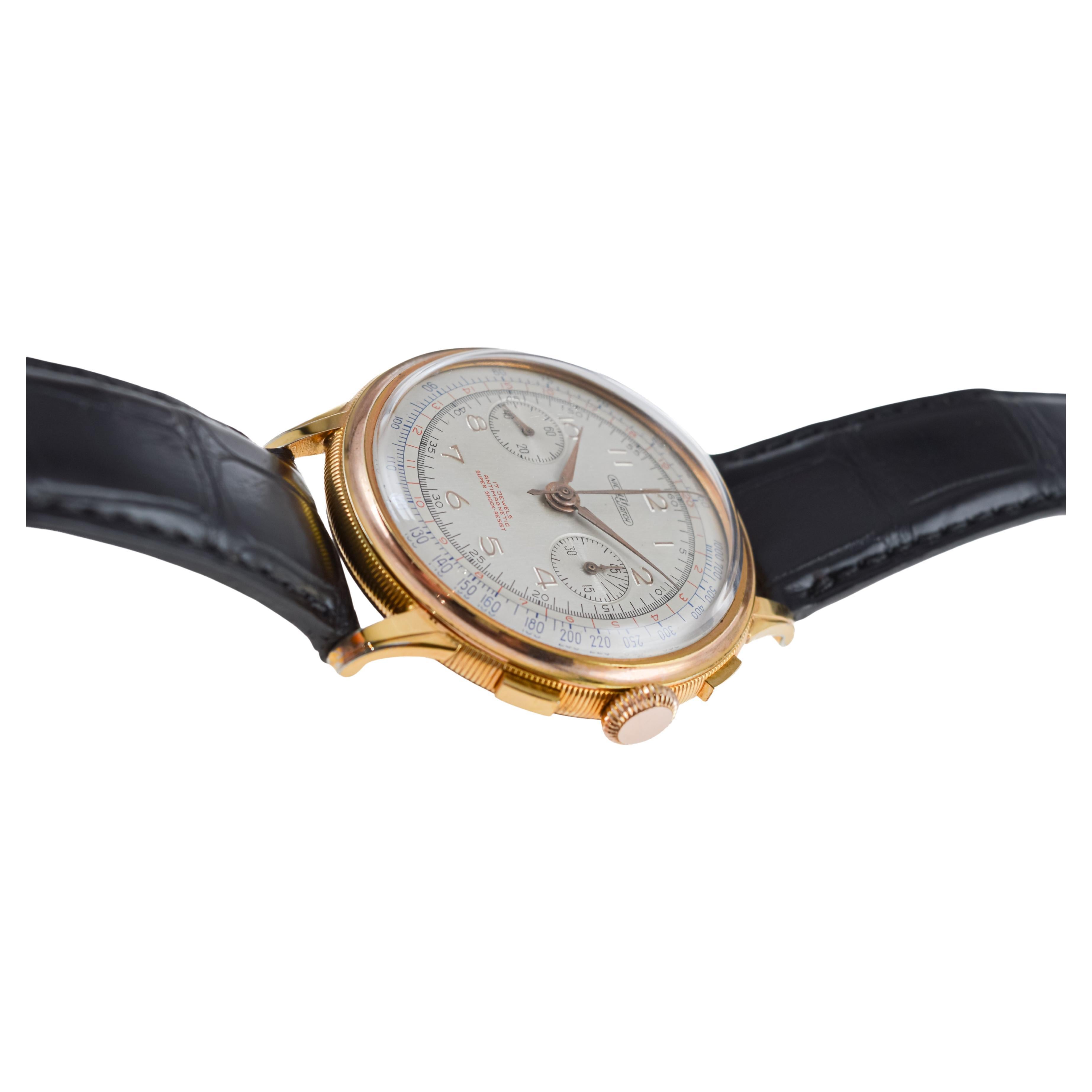 Cronografo Charles Nicolet in oro rosa, circa anni '40 in vendita 8