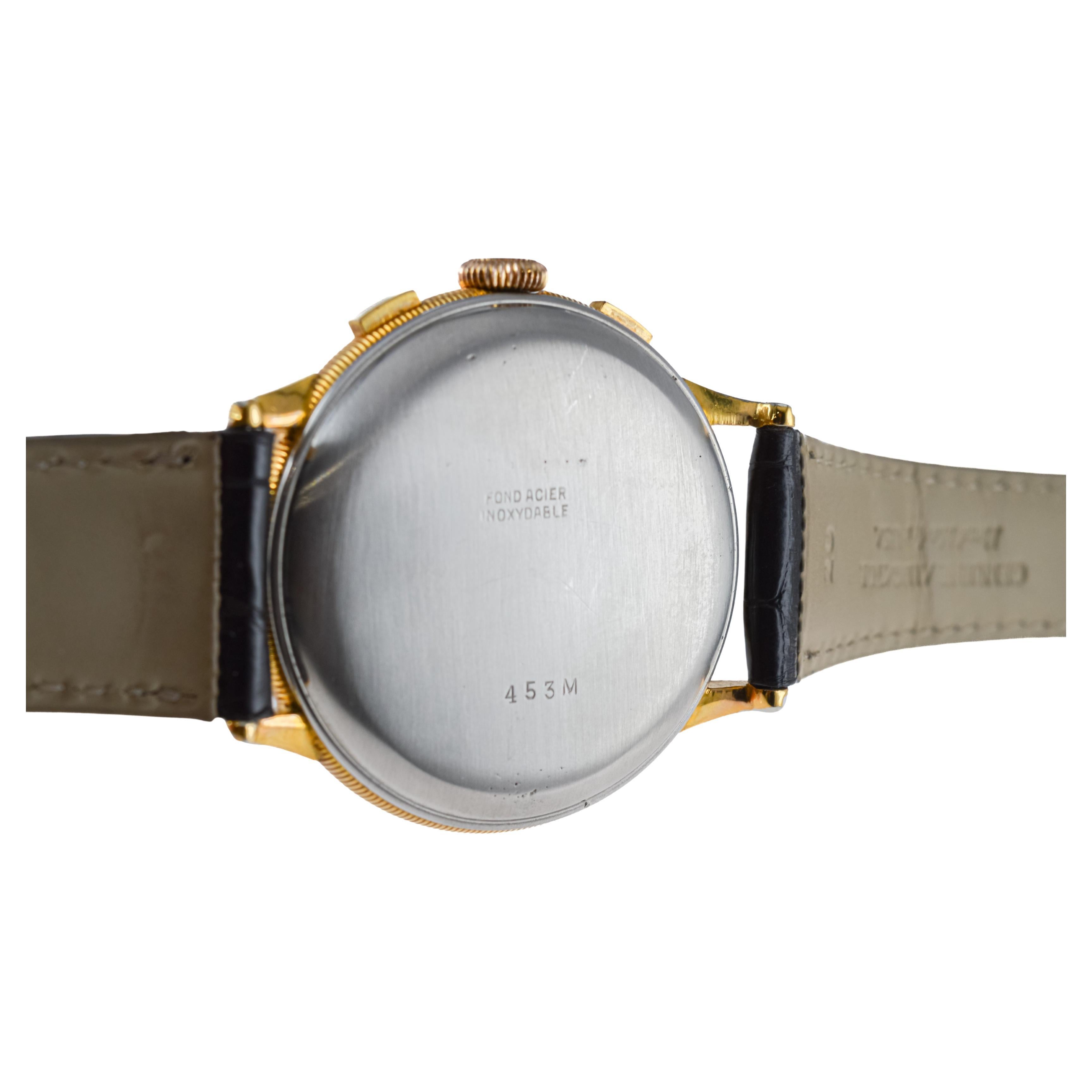 Cronografo Charles Nicolet in oro rosa, circa anni '40 in vendita 9
