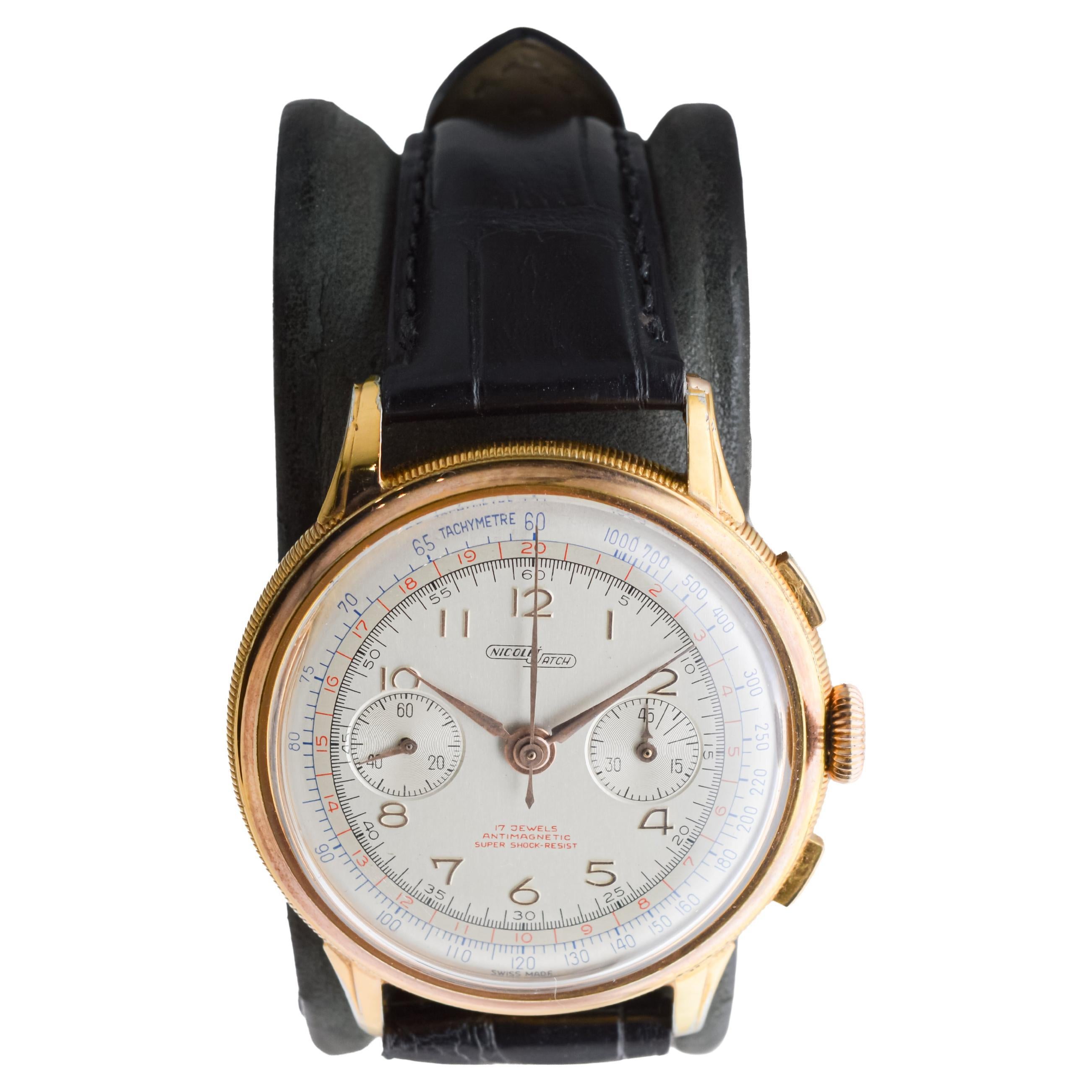 da uomo o donna Cronografo Charles Nicolet in oro rosa, circa anni '40 in vendita