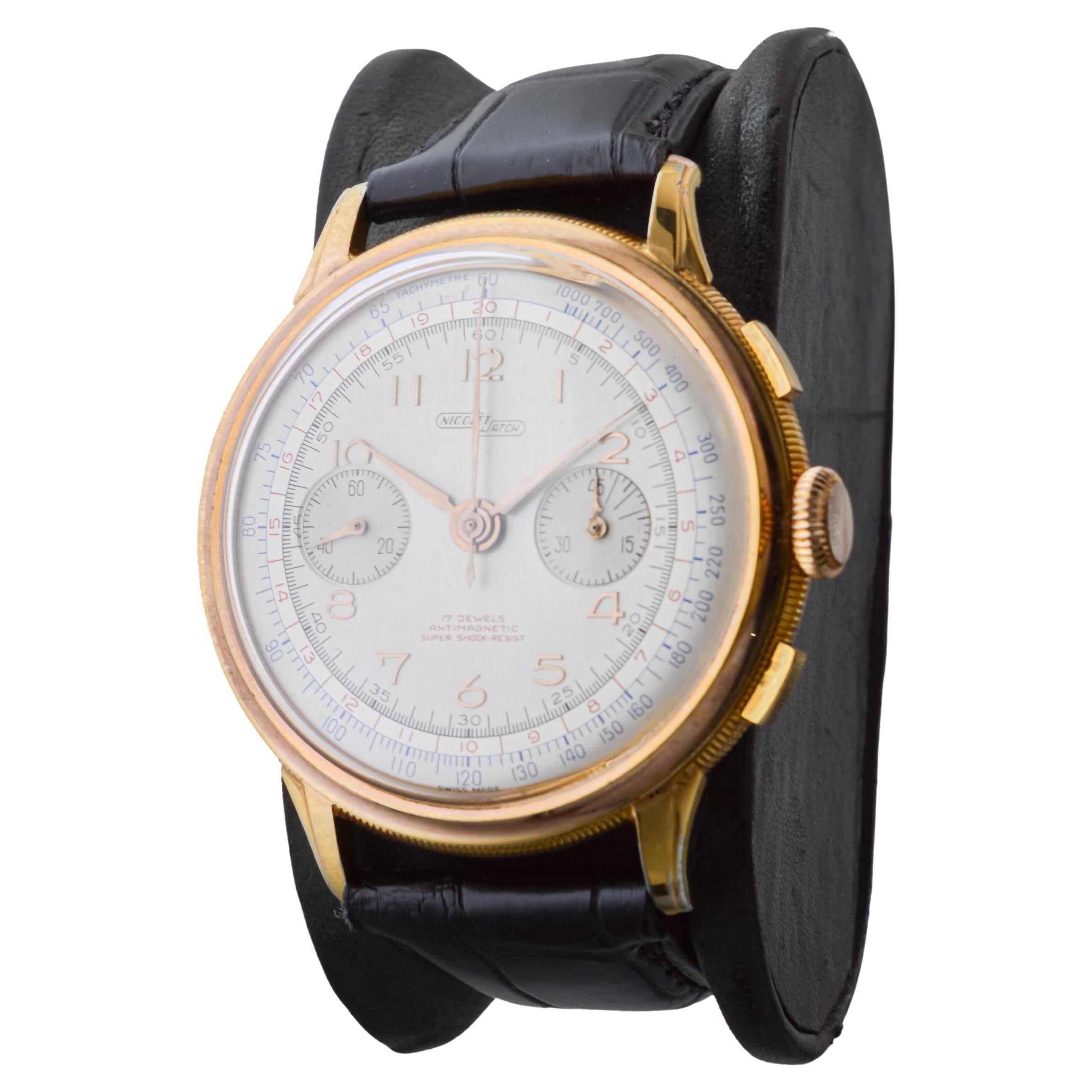 Cronografo Charles Nicolet in oro rosa, circa anni '40 in vendita 1