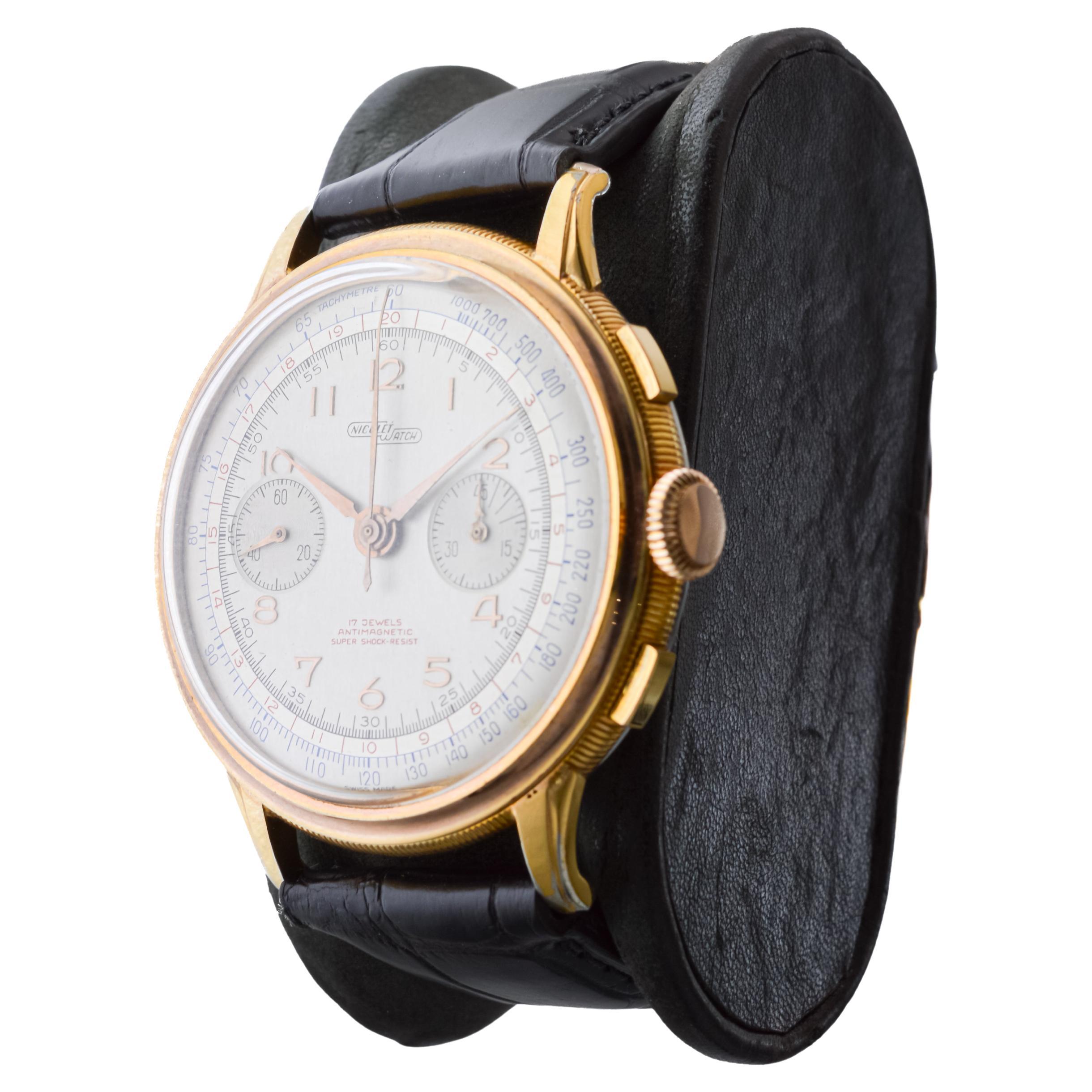 Cronografo Charles Nicolet in oro rosa, circa anni '40 in vendita 2