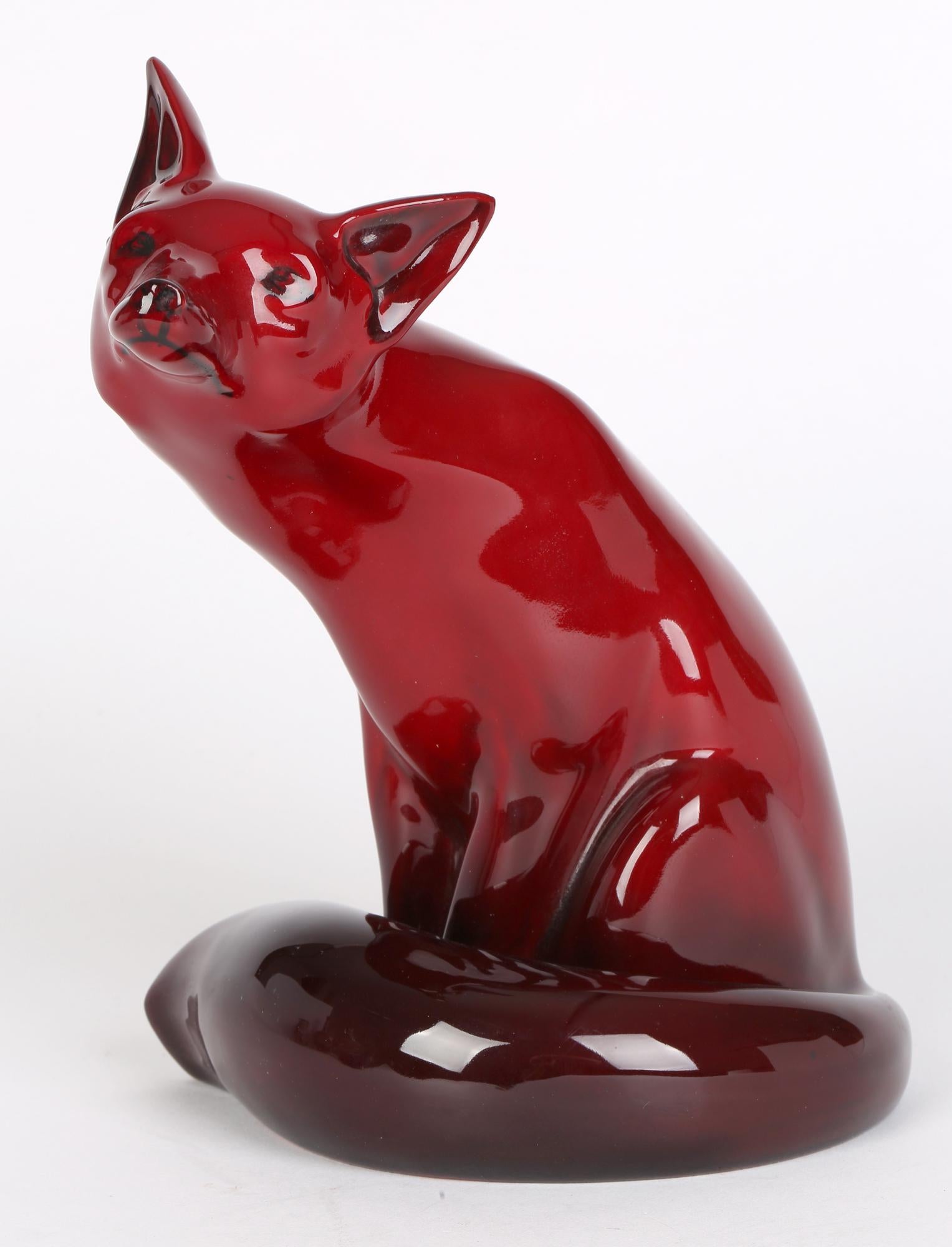 Early 20th Century Charles Noke Art Deco Royal Doulton Large Flambe Glazed Seated Fox HN130