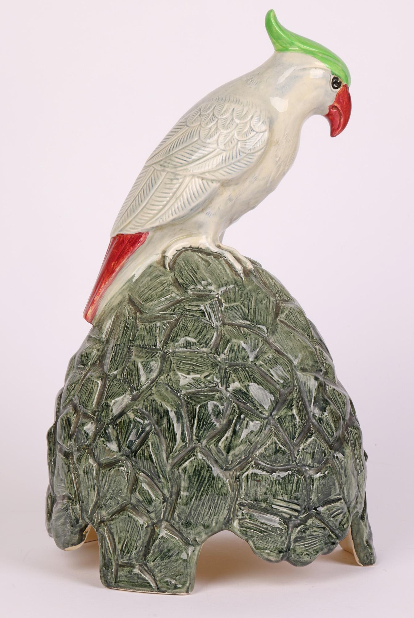 Charles Noke for Royal Doulton Cockatoo Mounted Pottery Speaker Cover For Sale 1