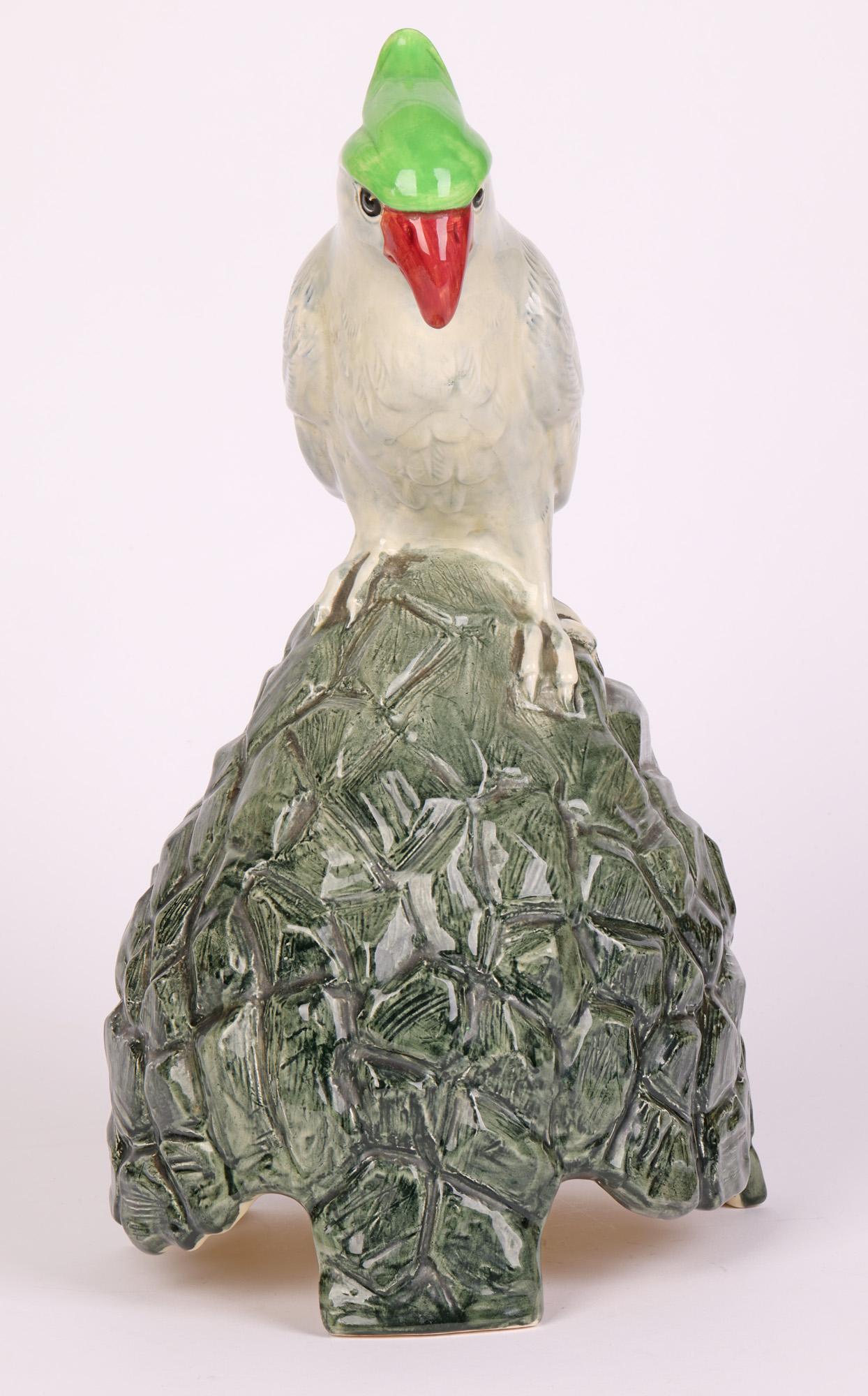 Glazed Charles Noke for Royal Doulton Cockatoo Mounted Pottery Speaker Cover For Sale