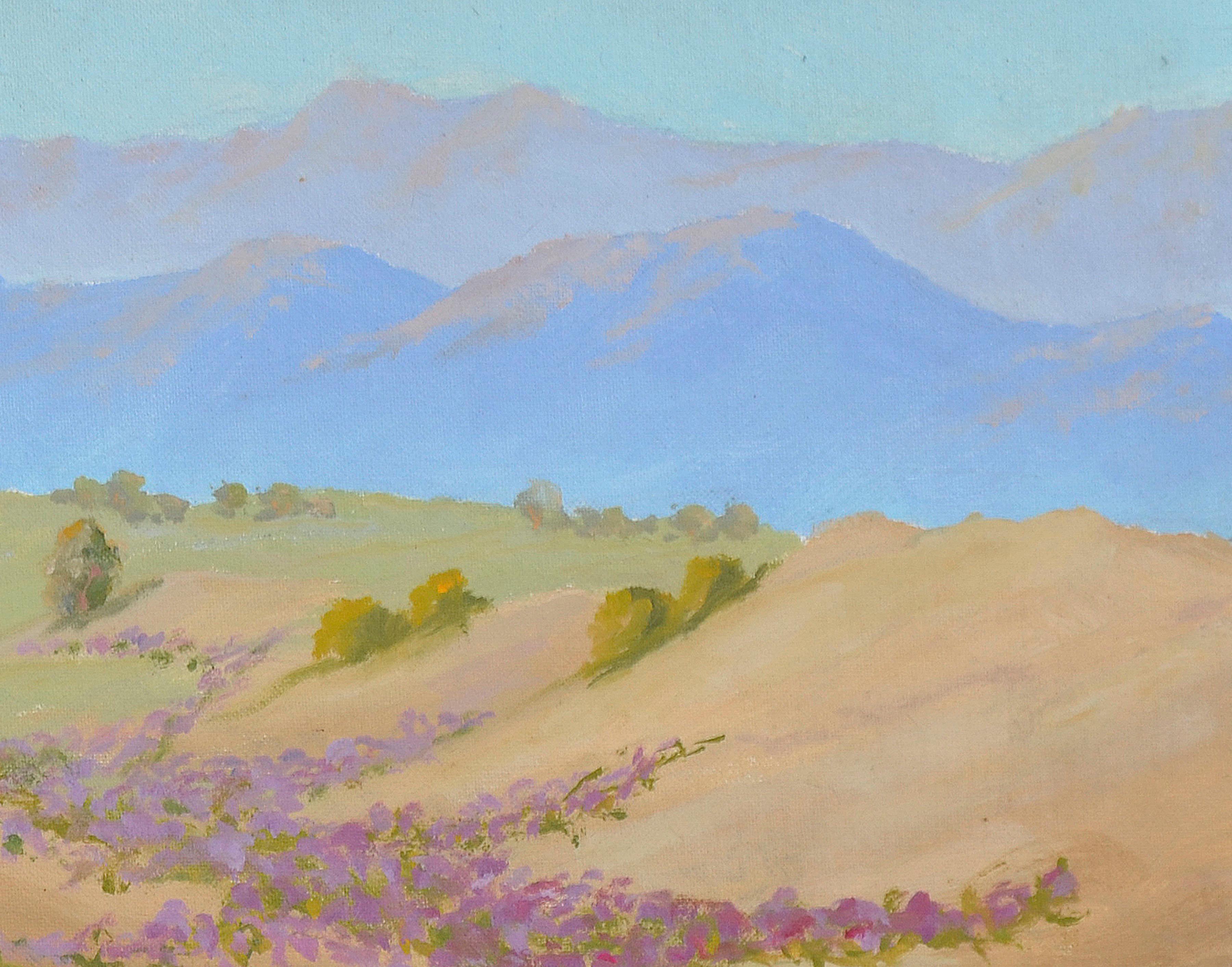 « Warmth of the Desert » (La chaleur du désert) - Paysage du désert du milieu du siècle avec fleurs sauvages  - Impressionnisme américain Painting par Charles O. Fuson
