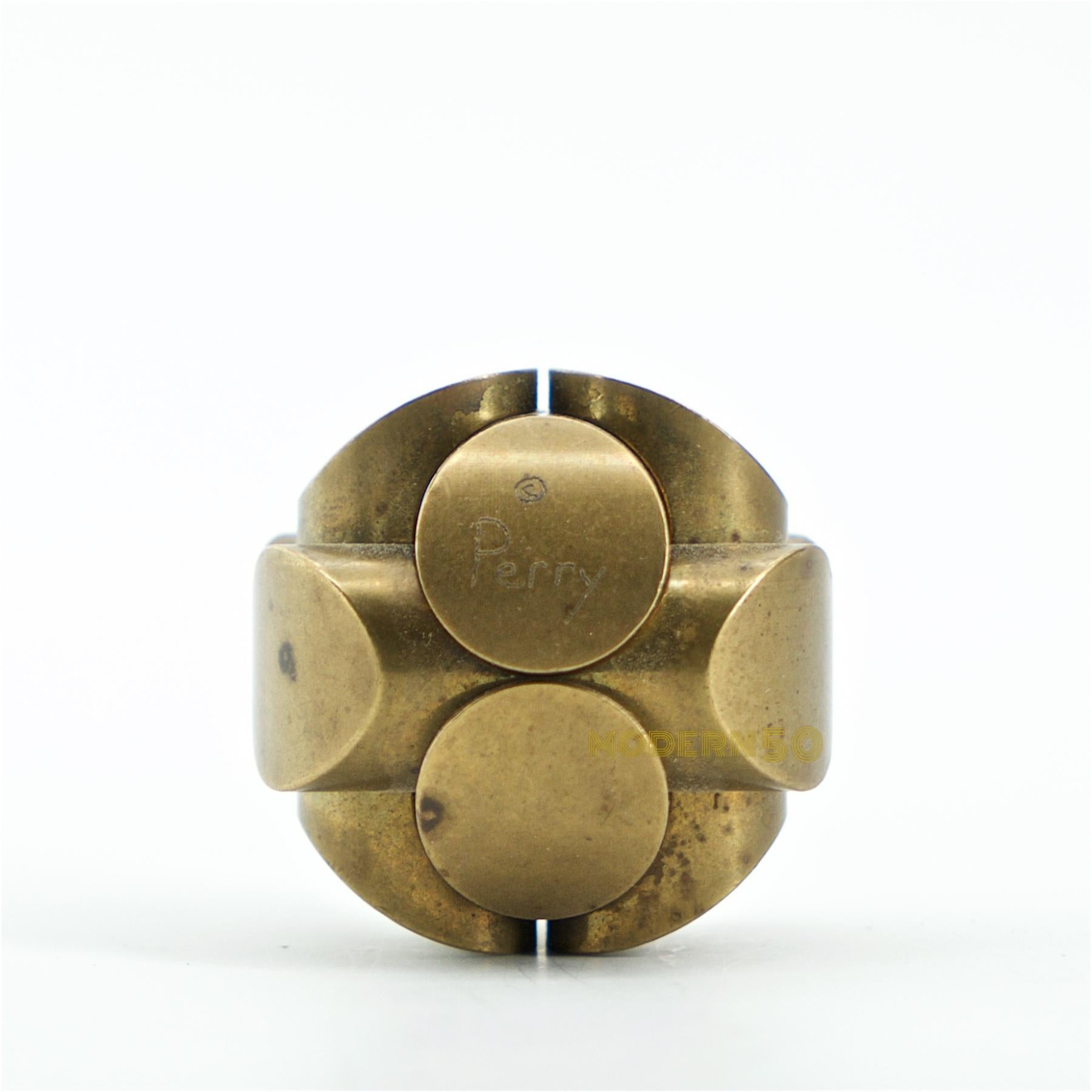 Vintage Charles O. Perry brass ball puzzle sculpture, USA, circa 1980s. Originally designed in the 1960s. Precision craftsmanship, mathematical design. Can be dis-assembled and re-assembled. Signed by artist. Pedestal not included. Measures: