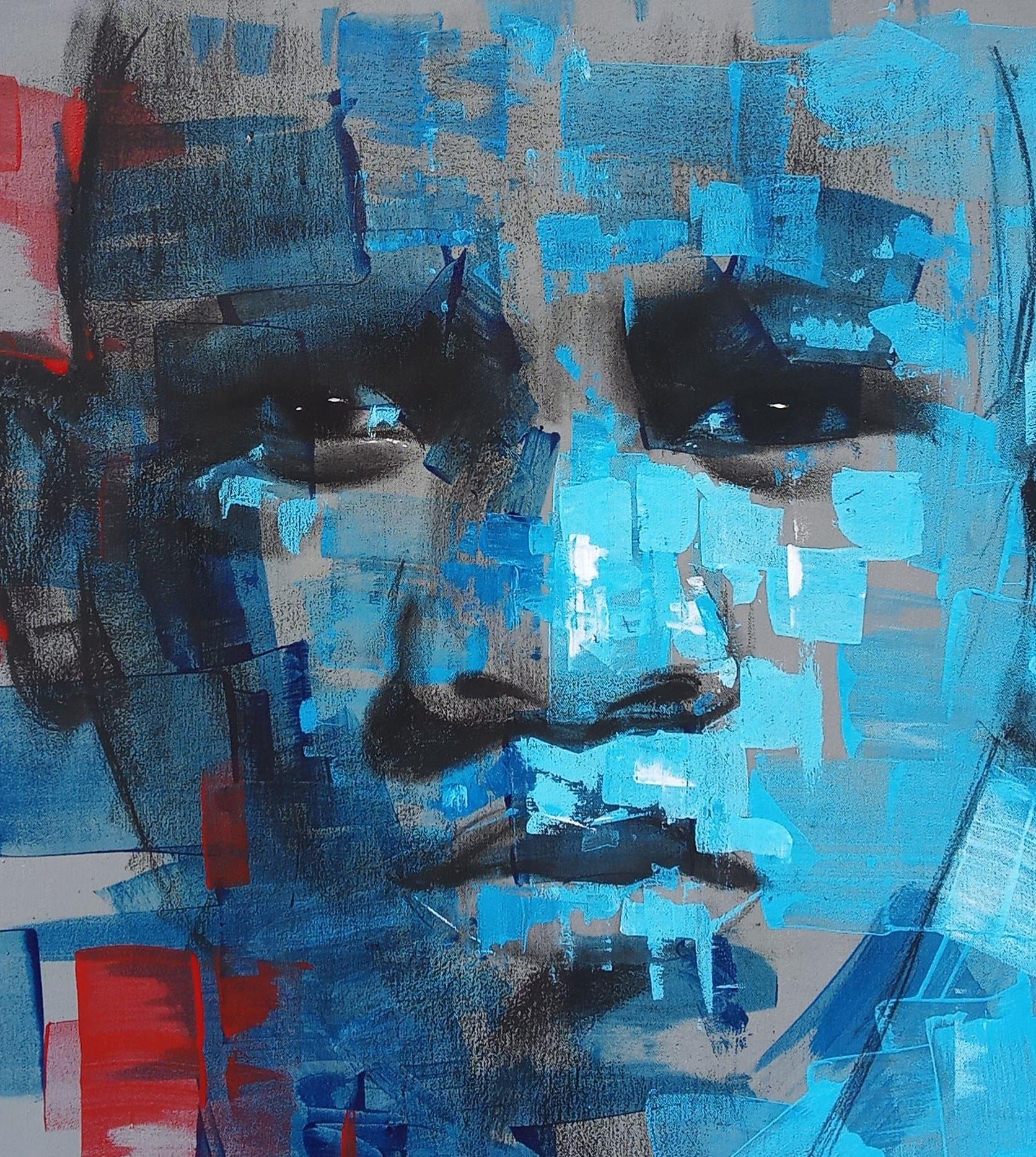 Das Auge des Spatzen  (Blau), Figurative Painting, von Charles Osaro