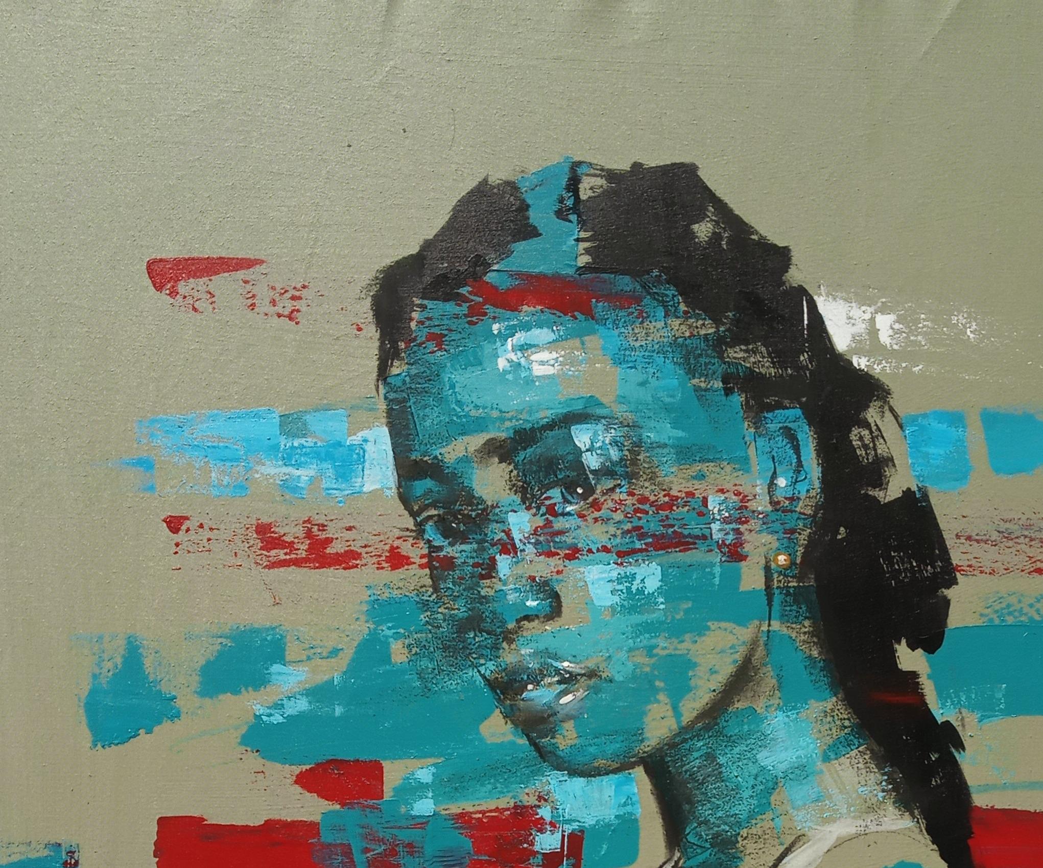 Io sono la mia migliore amica - Portrait Painting Grigio di Charles Osaro
