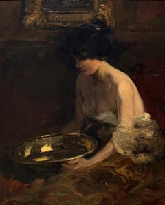 Charles P. Gruppe, "The Brass Bowl, " Interior Figure Painting with Woman