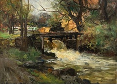 "High Water in the Sluice, Flint, NY, 1922" - Landscape Painting
