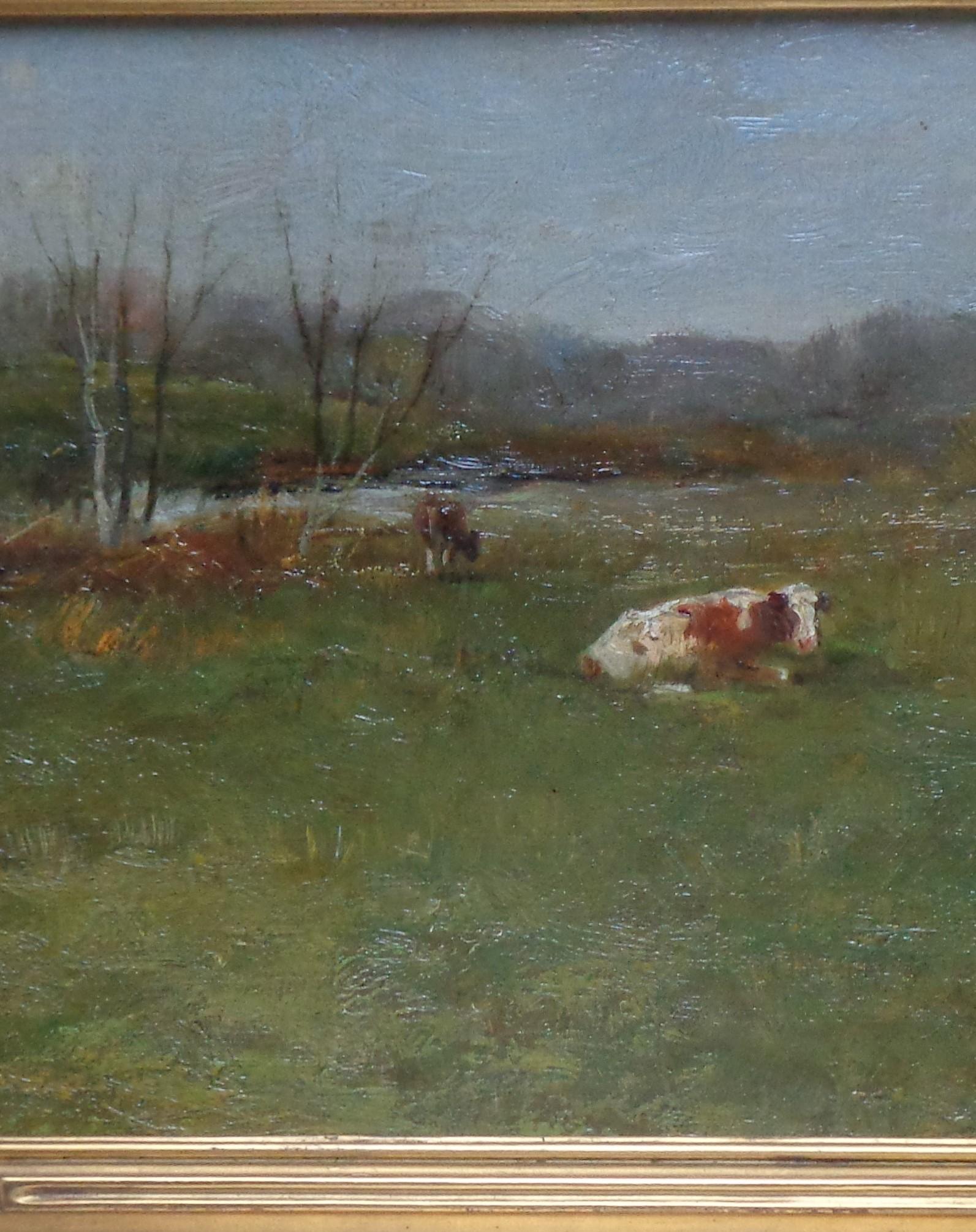Charles Gruppe Painting Salmagundi Rock Port American Impressionist Farm w Cow 1