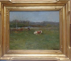 Charles Gruppe Painting Salmagundi Rock Port American Impressionist Farm w Cow