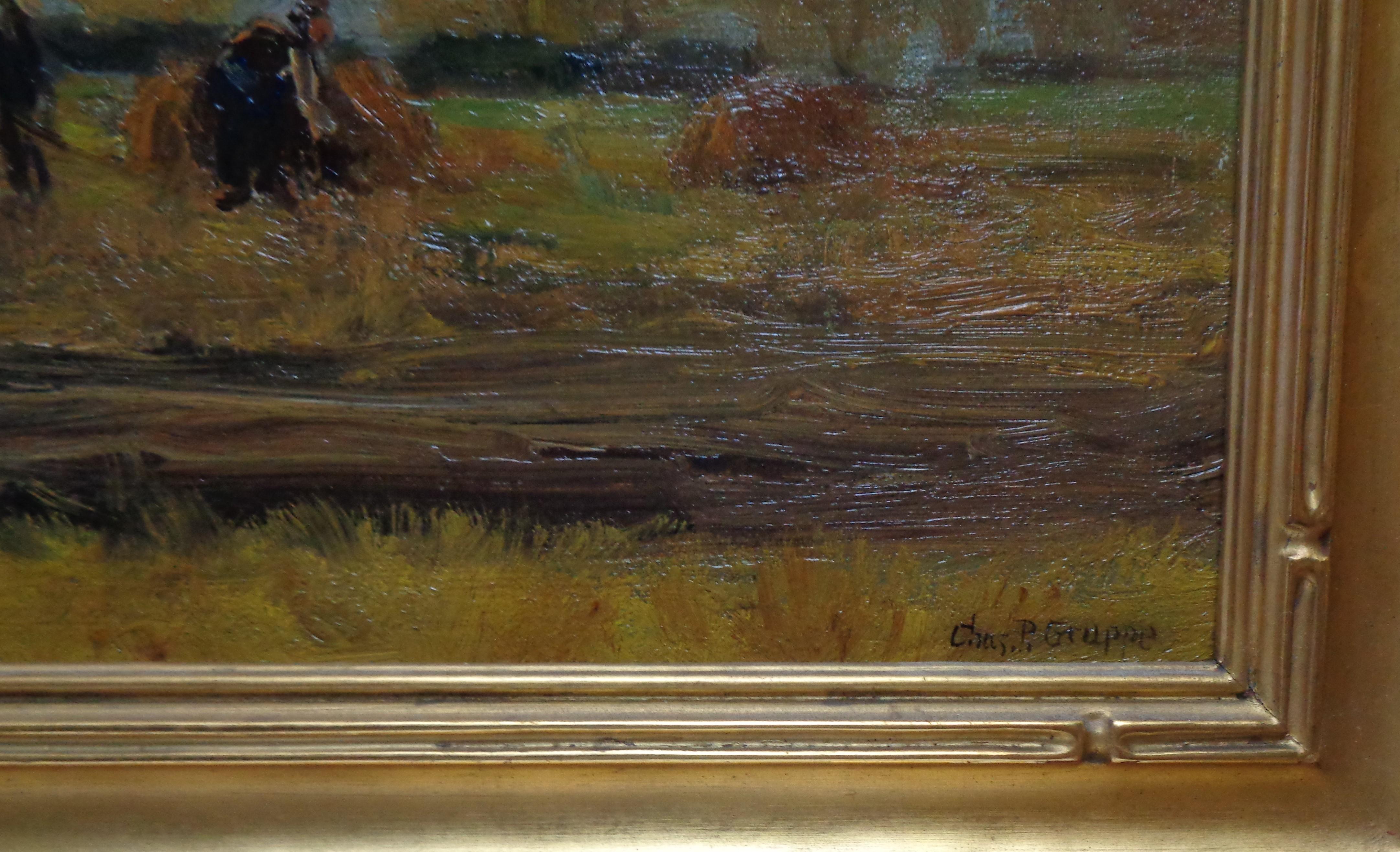 Charles Gruppe, Gemälde, Salmagundi Rock Port, amerikanischer Impressionist  Bauernhof mit Kuh im Angebot 1