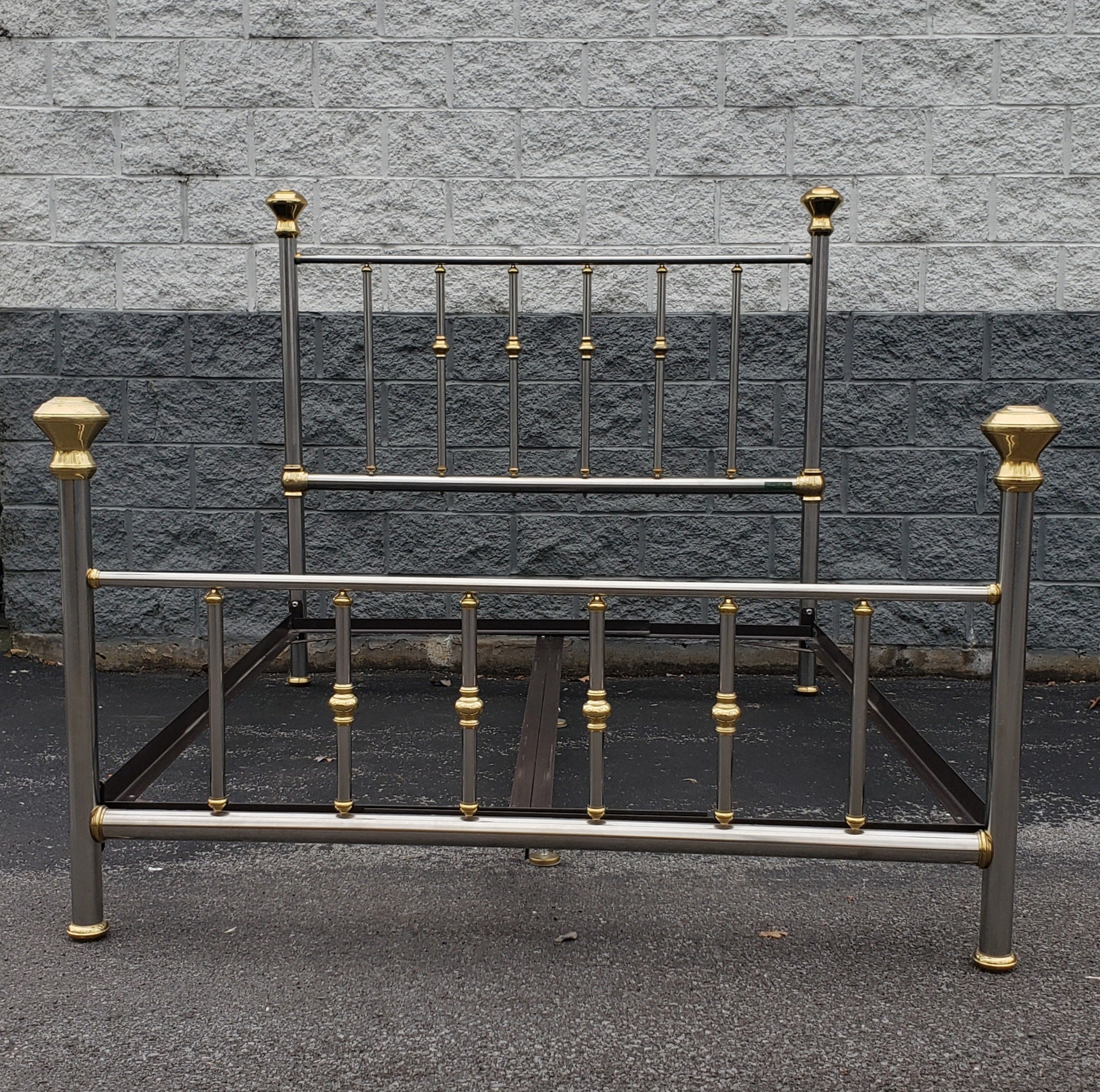 Charles P. Rogers French Polished Aluminum and Brass Queen Size Bedstead For Sale 3