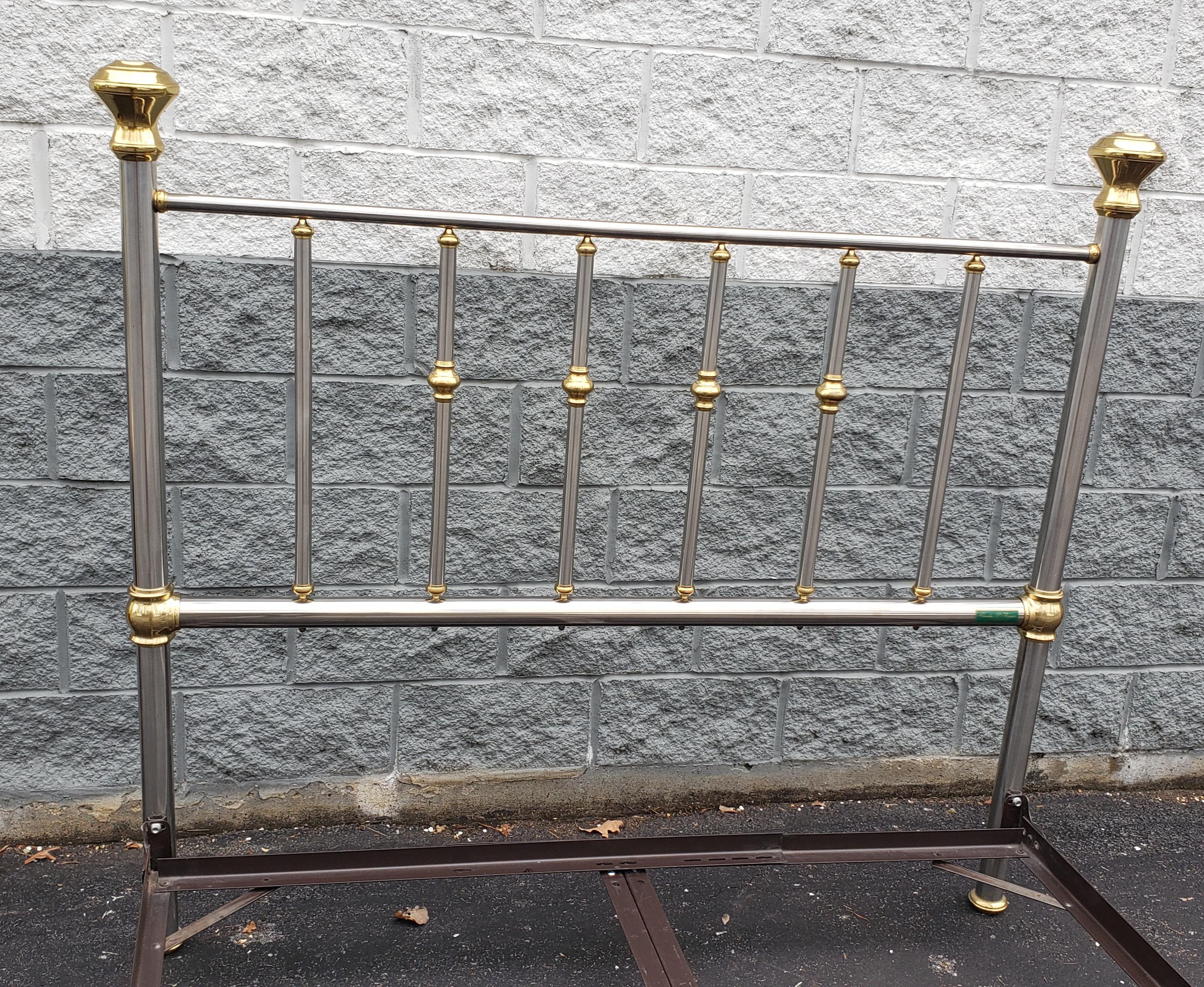 American Charles P. Rogers French Polished Aluminum and Brass Queen Size Bedstead For Sale