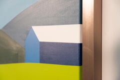 Blue Barn Green Field - Acrylic Painting, Contemporary Land Style, 2010+