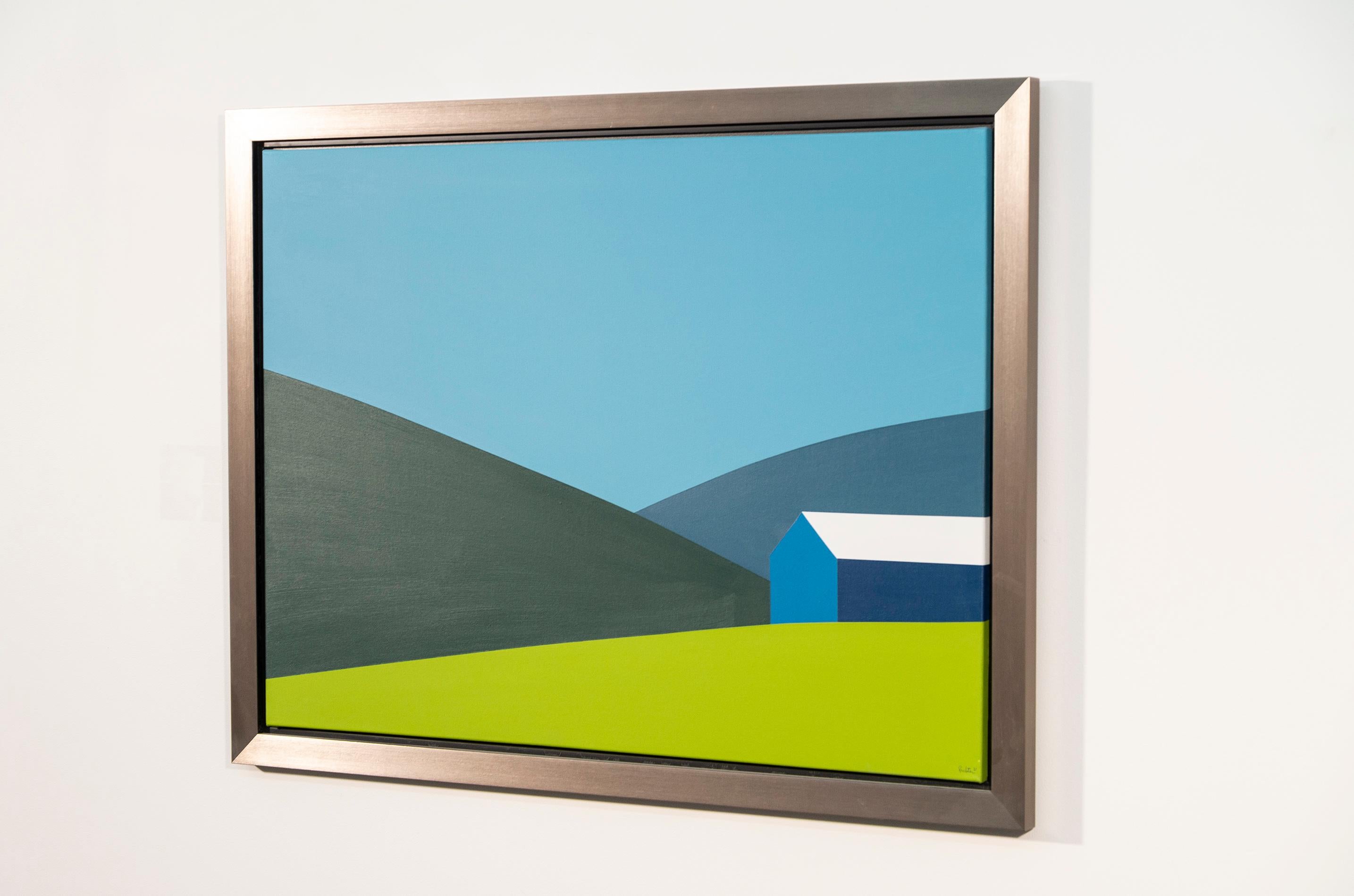 Granero Azul Campo Verde - paisaje, canadiense, contemporáneo, acrílico sobre lienzo - Painting Contemporáneo de Charles Pachter