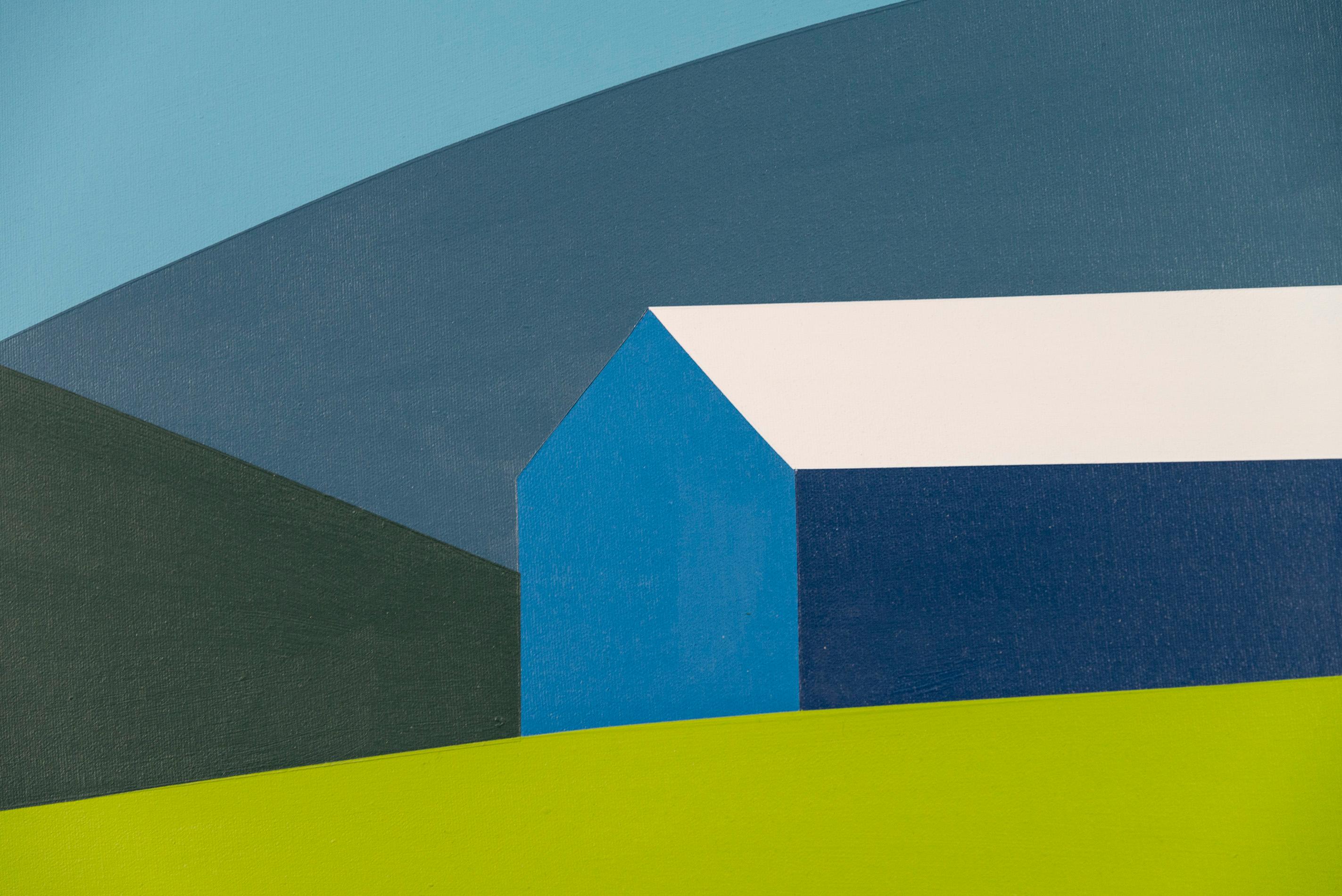 Granero Azul Campo Verde - paisaje, canadiense, contemporáneo, acrílico sobre lienzo en venta 3