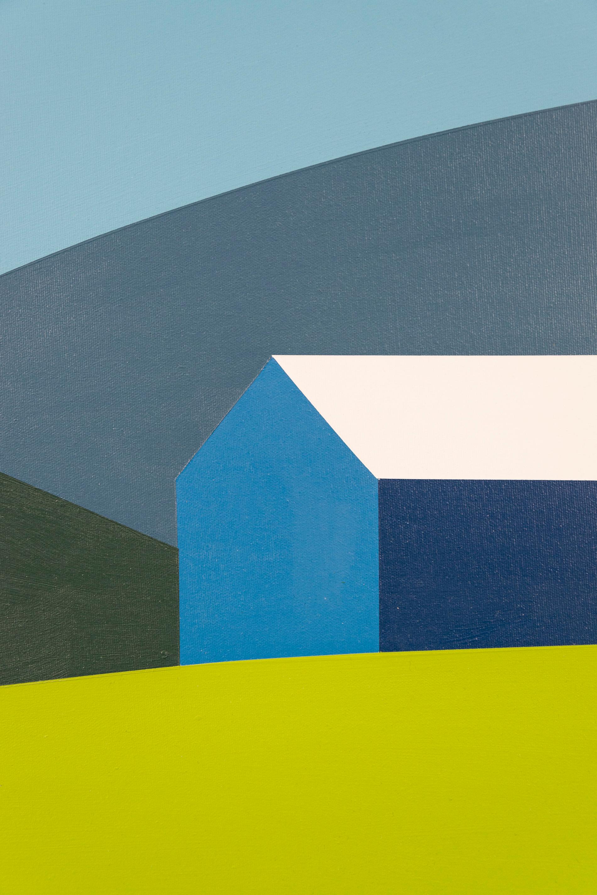 Granero Azul Campo Verde - paisaje, canadiense, contemporáneo, acrílico sobre lienzo en venta 6